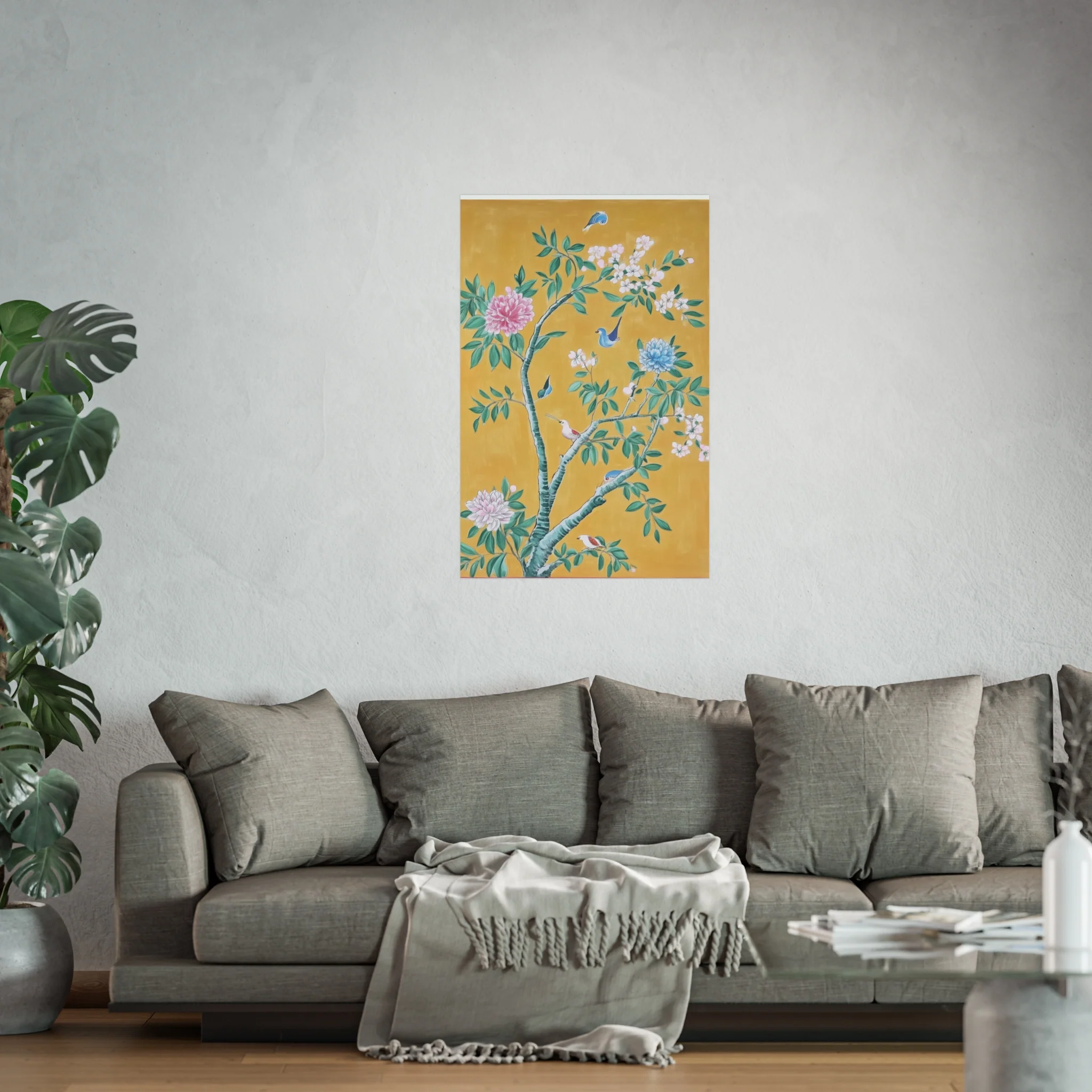 Golden Chinoiserie Birds and Floral Scene Fine Art Poster - Image 45