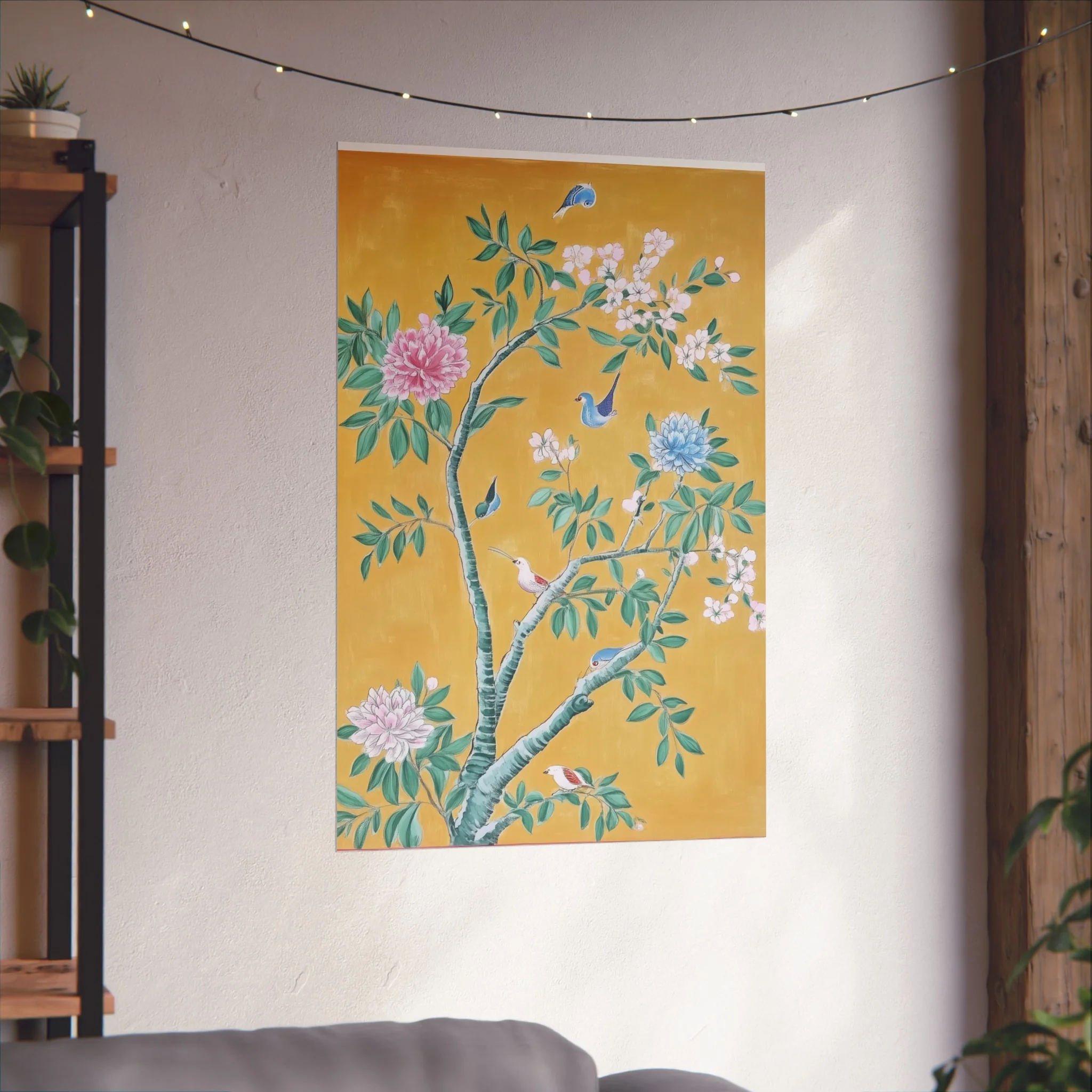 Golden Chinoiserie Birds and Floral Scene Fine Art Poster - Image 46