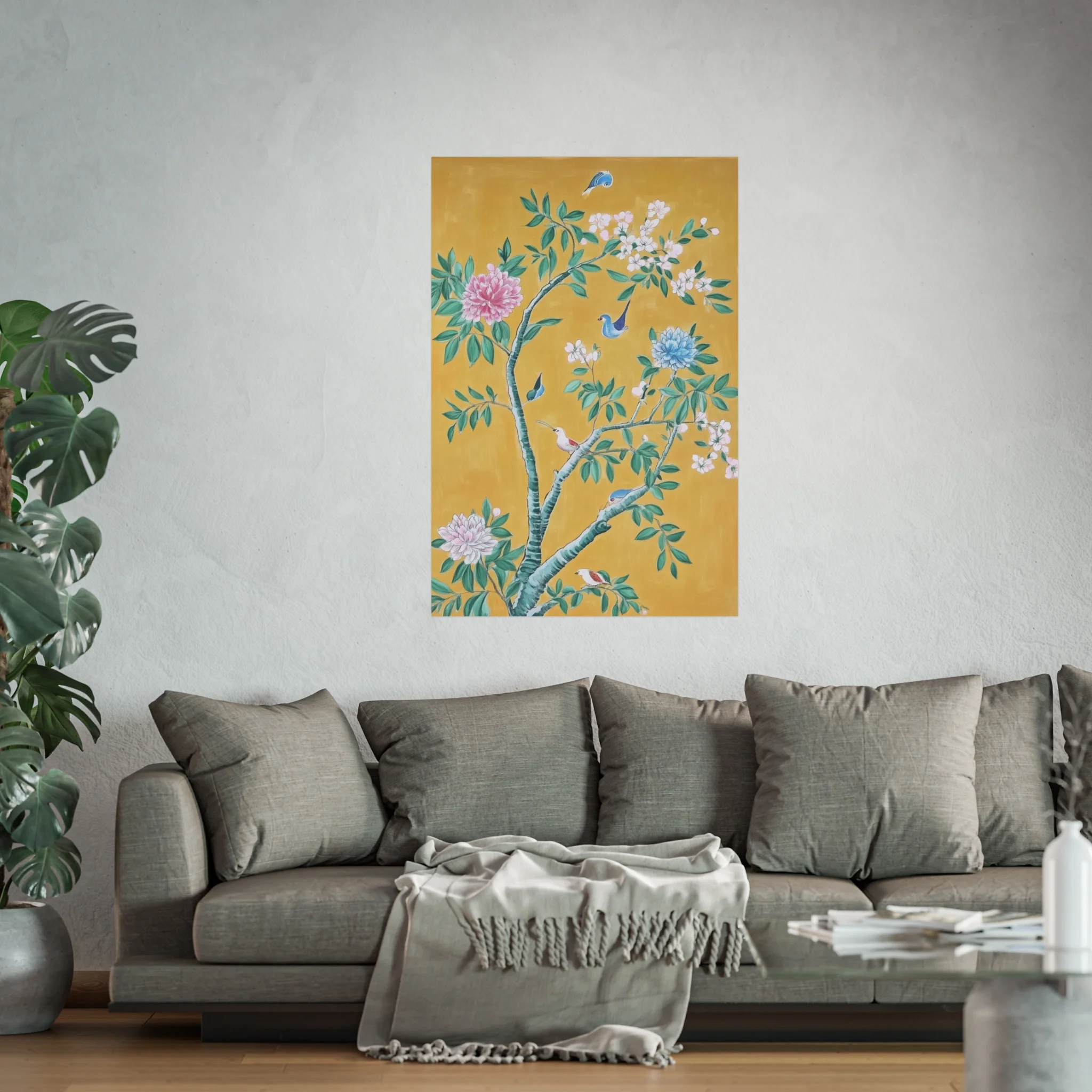 Golden Chinoiserie Birds and Floral Scene Fine Art Poster - Image 47