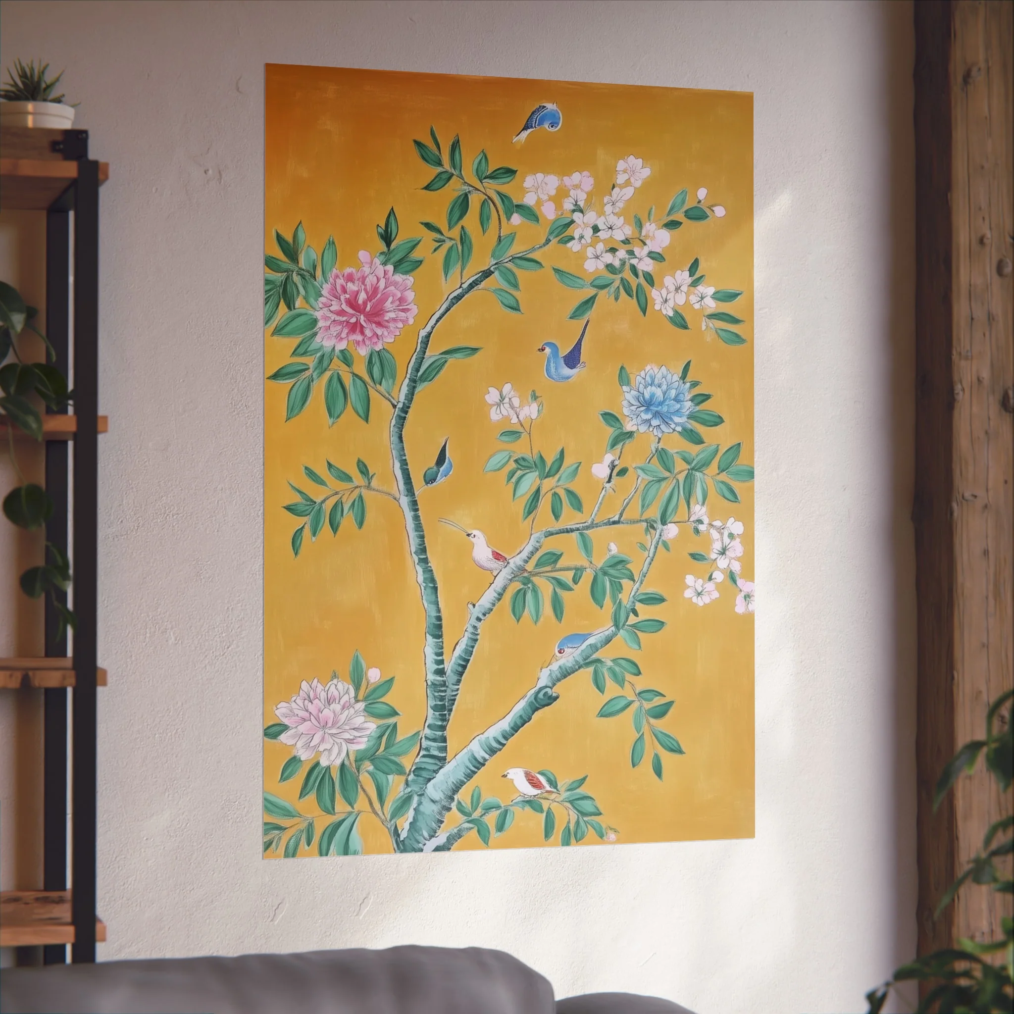 Golden Chinoiserie Birds and Floral Scene Fine Art Poster - Image 48