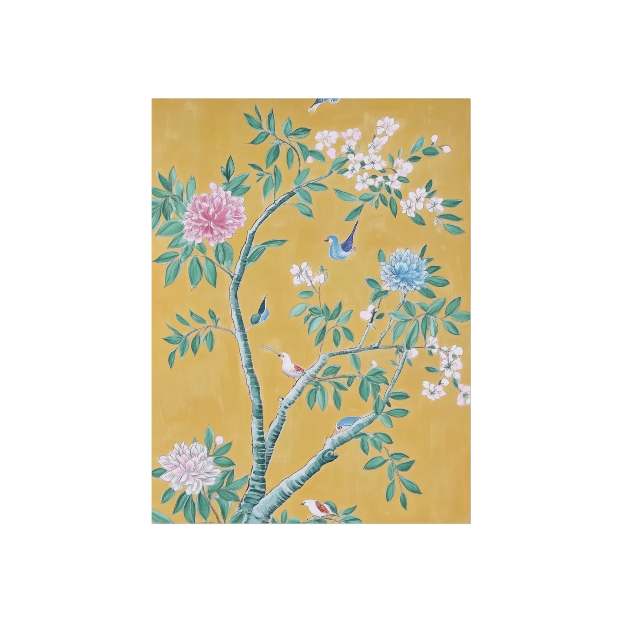 Golden Chinoiserie Birds and Floral Scene Fine Art Poster - Image 6