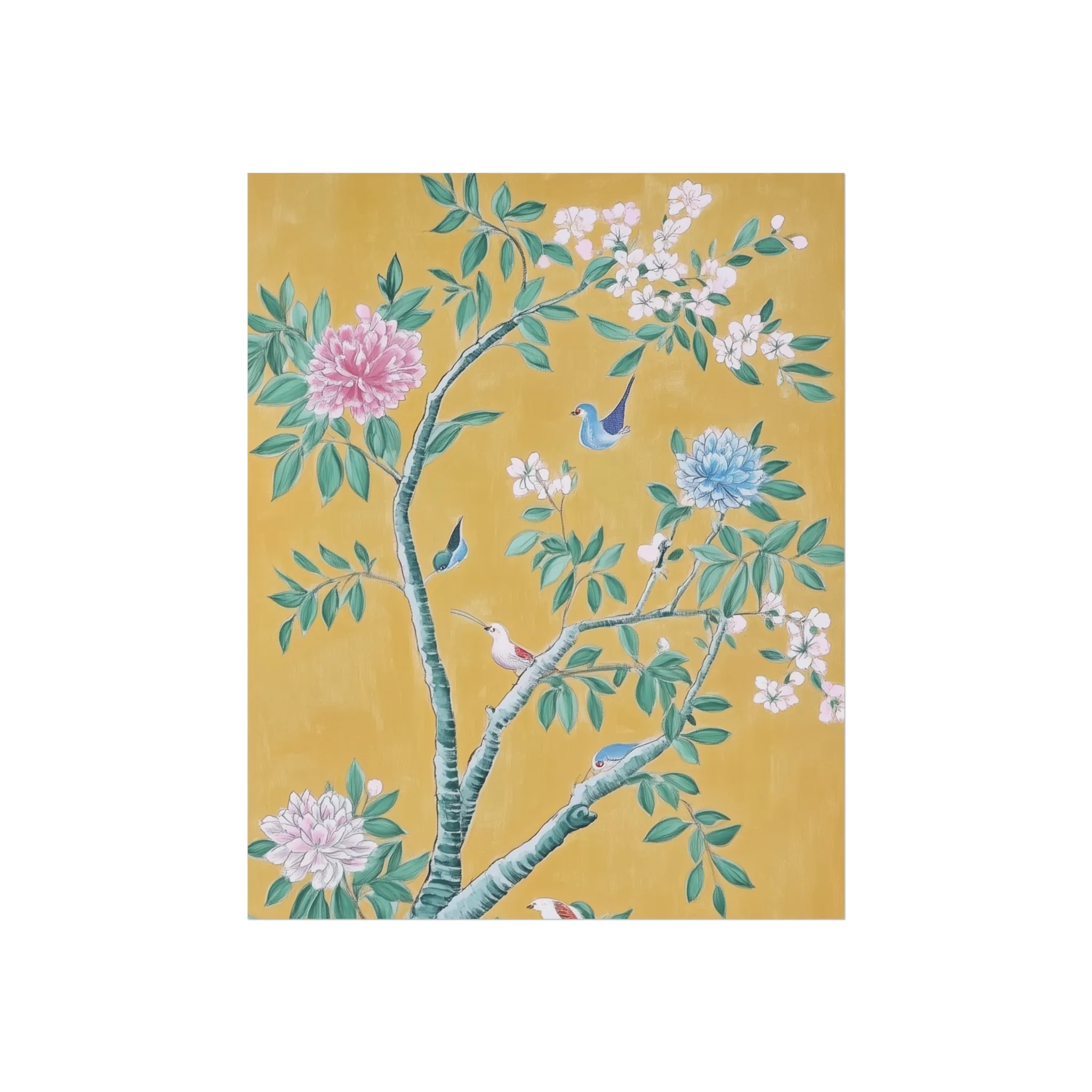 Golden Chinoiserie Birds and Floral Scene Fine Art Poster - Image 8