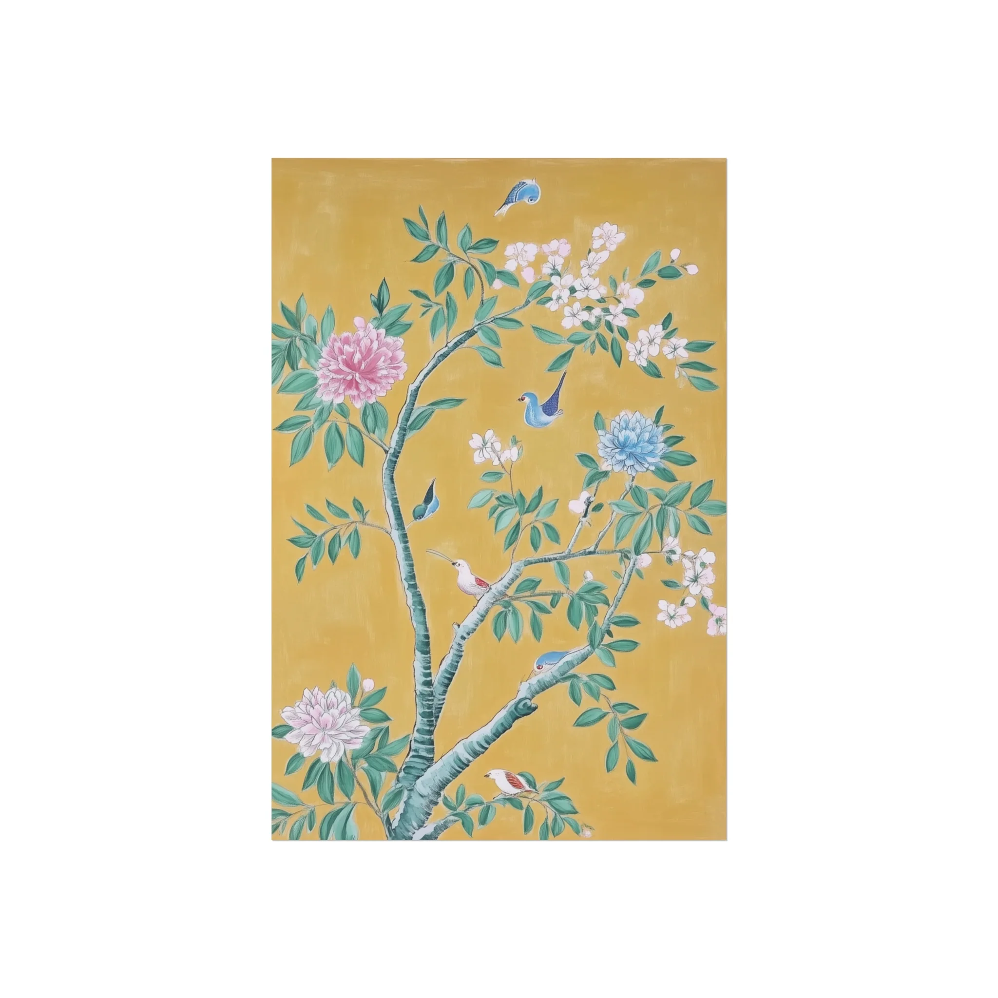 Golden Chinoiserie Birds and Floral Scene Fine Art Poster - Image 9