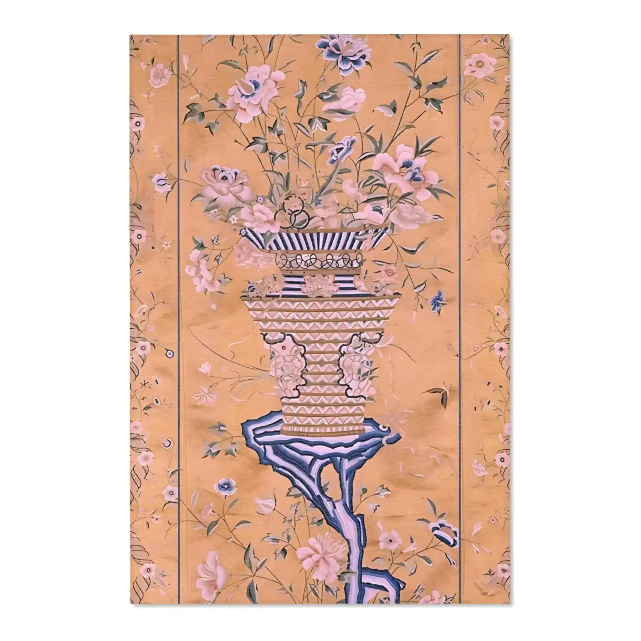 Golden Floral Vase Accent Rug with Blue Border - Image 3