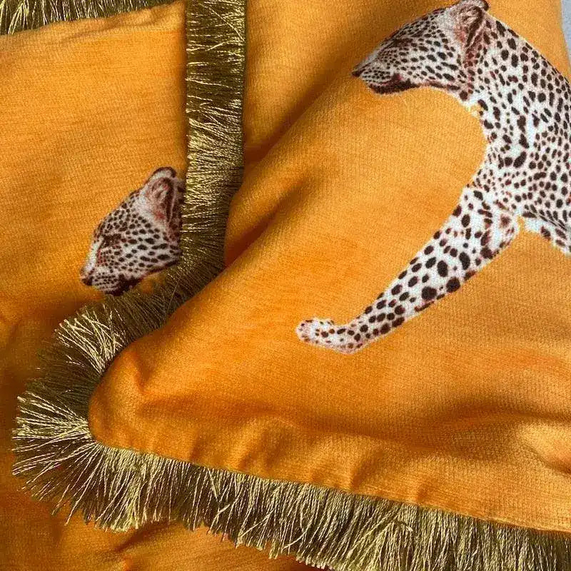 Golden Fringe Leopard Throw Pillow Cover - Image 3