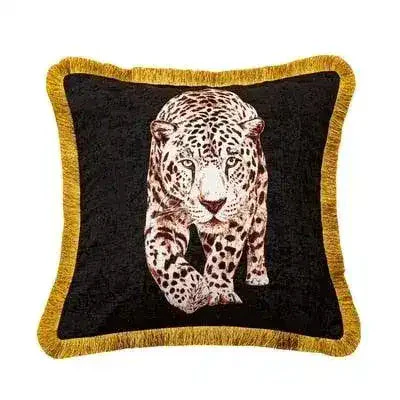 Golden Fringe Leopard Throw Pillow Cover - Image 8
