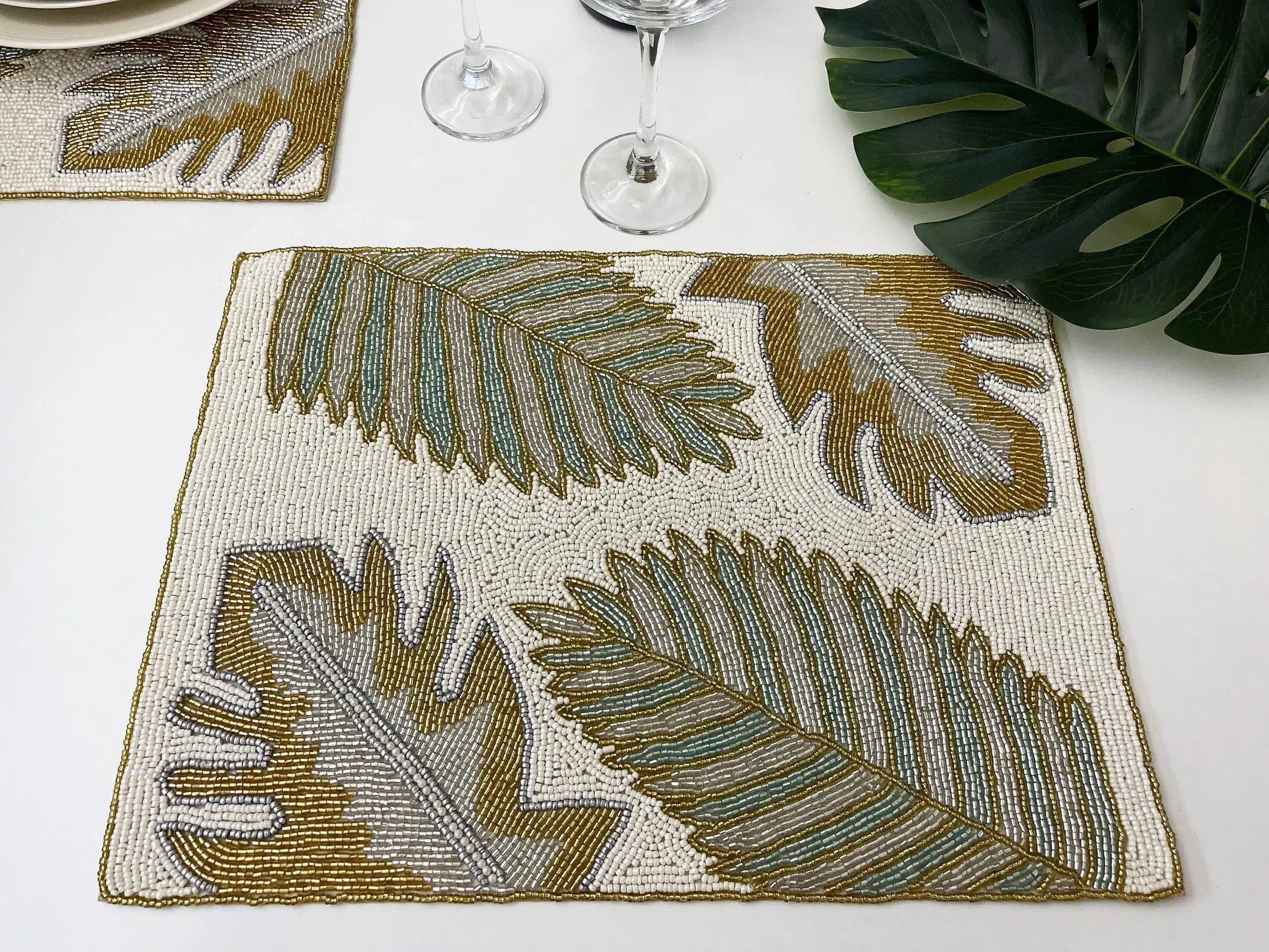 Golden Leaves Rectangular Beaded Placemat - Image 2