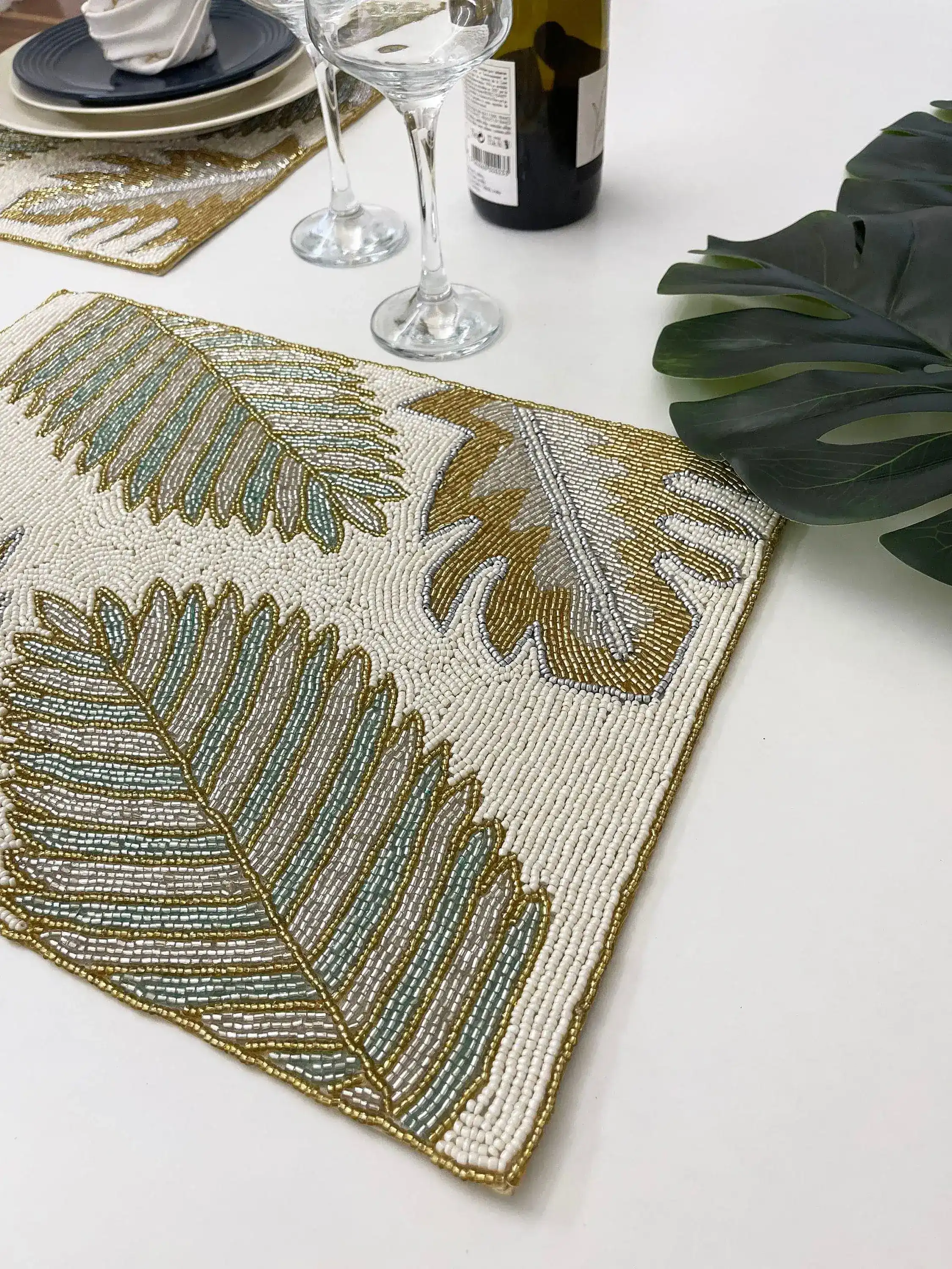 Golden Leaves Rectangular Beaded Placemat - Image 3