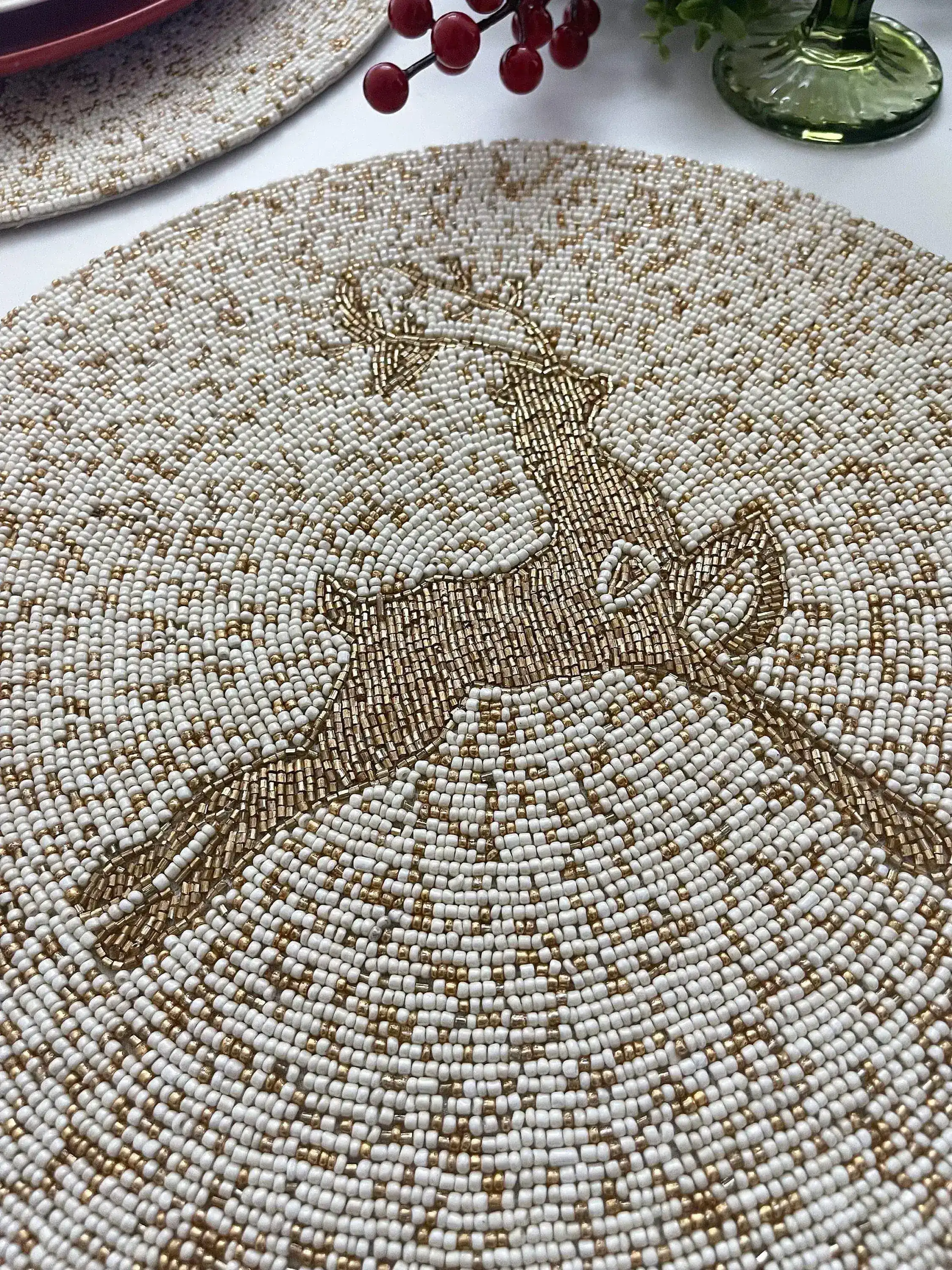 Golden Reindeer Beaded Round Placemats - Set of 6 - Image 5