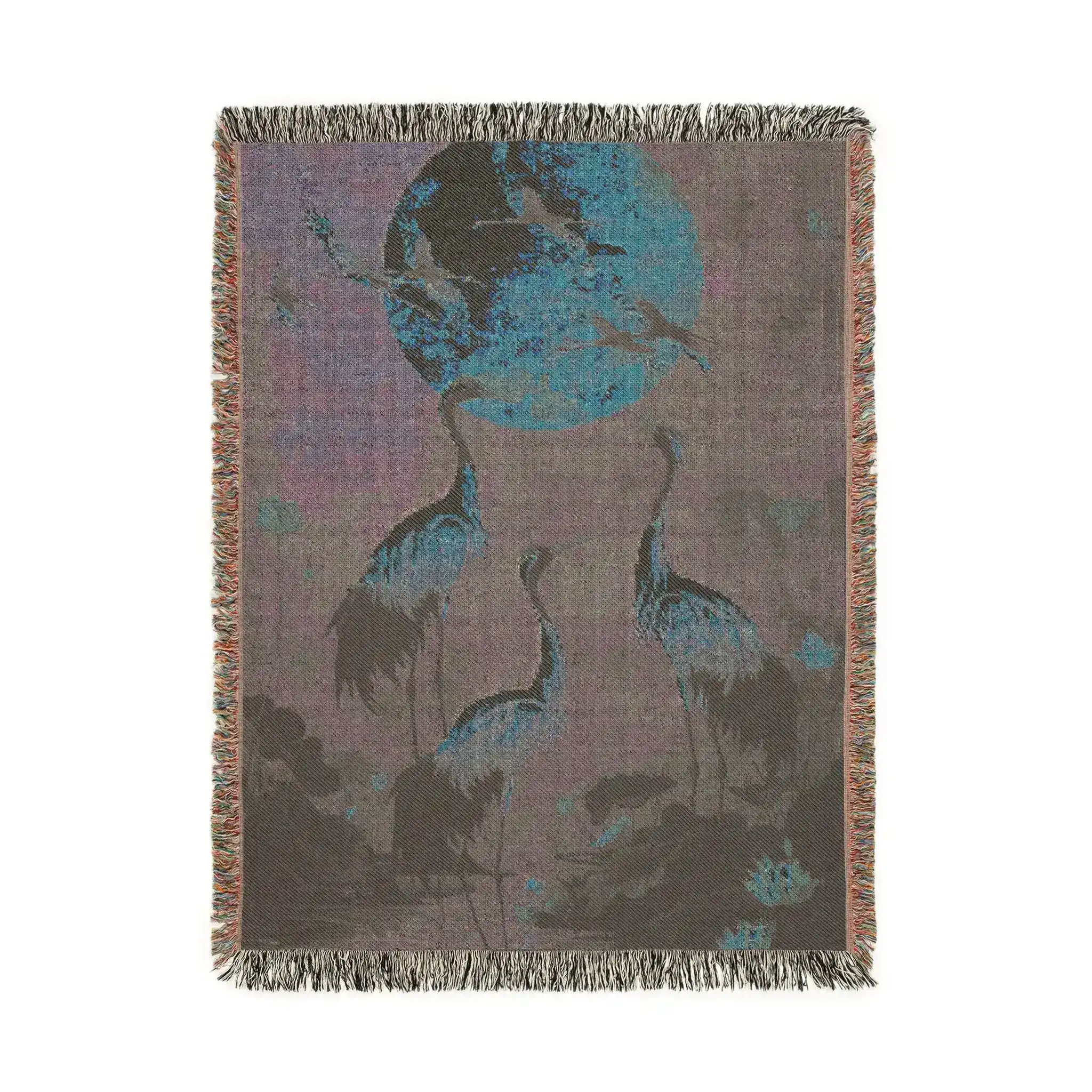 Golden Serenity Cranes at Dusk Woven Blanket - Image 6