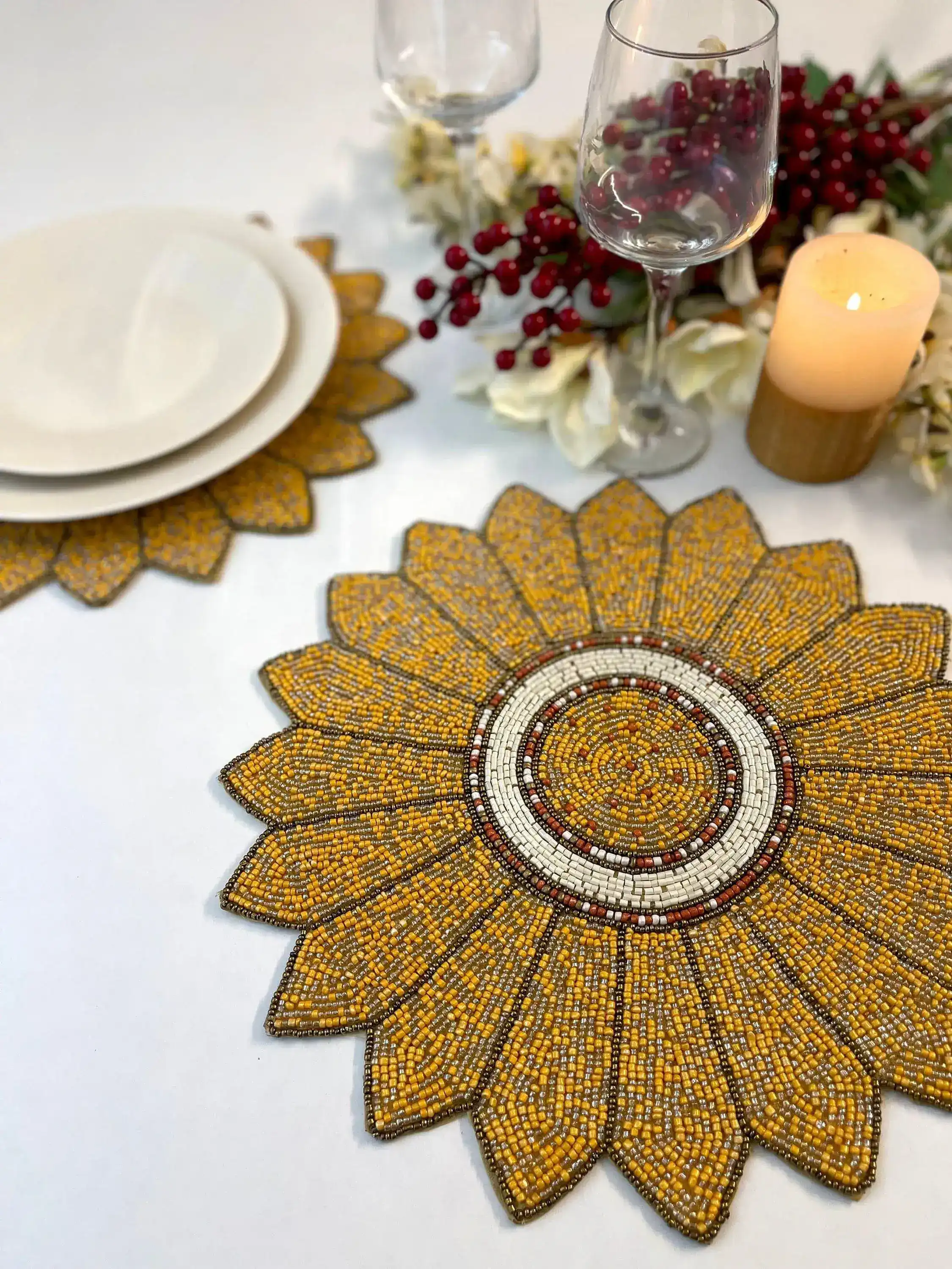 Golden Sunflower Beaded Placemat - Image 6