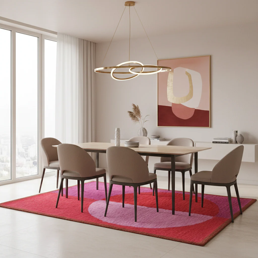 Golden Trim Minimalist Geometric Hand Tufted Rug - Pink - Image 3