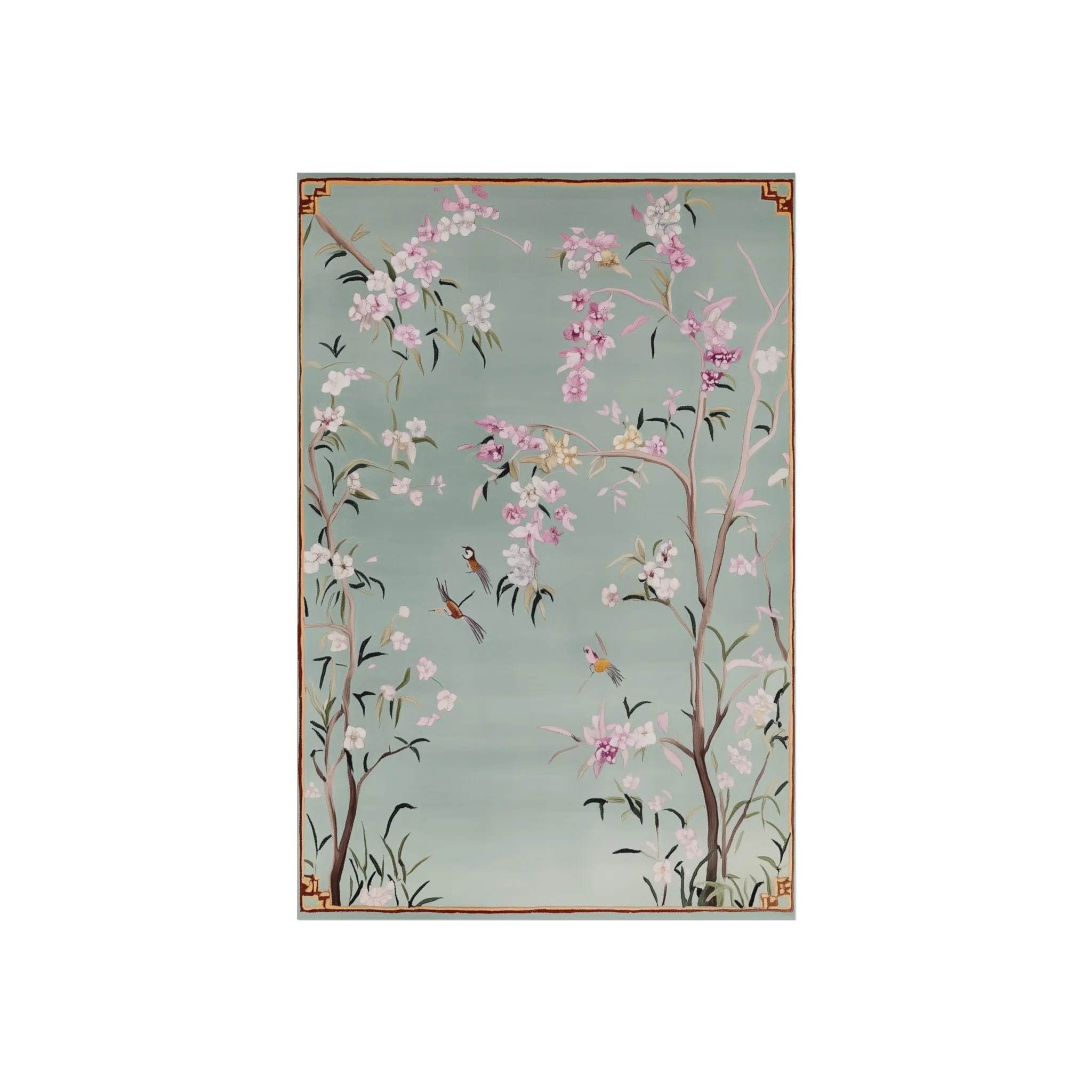 Gray Chinoiserie Birds and Cherry Blossom Fine Art Poster - Image 2
