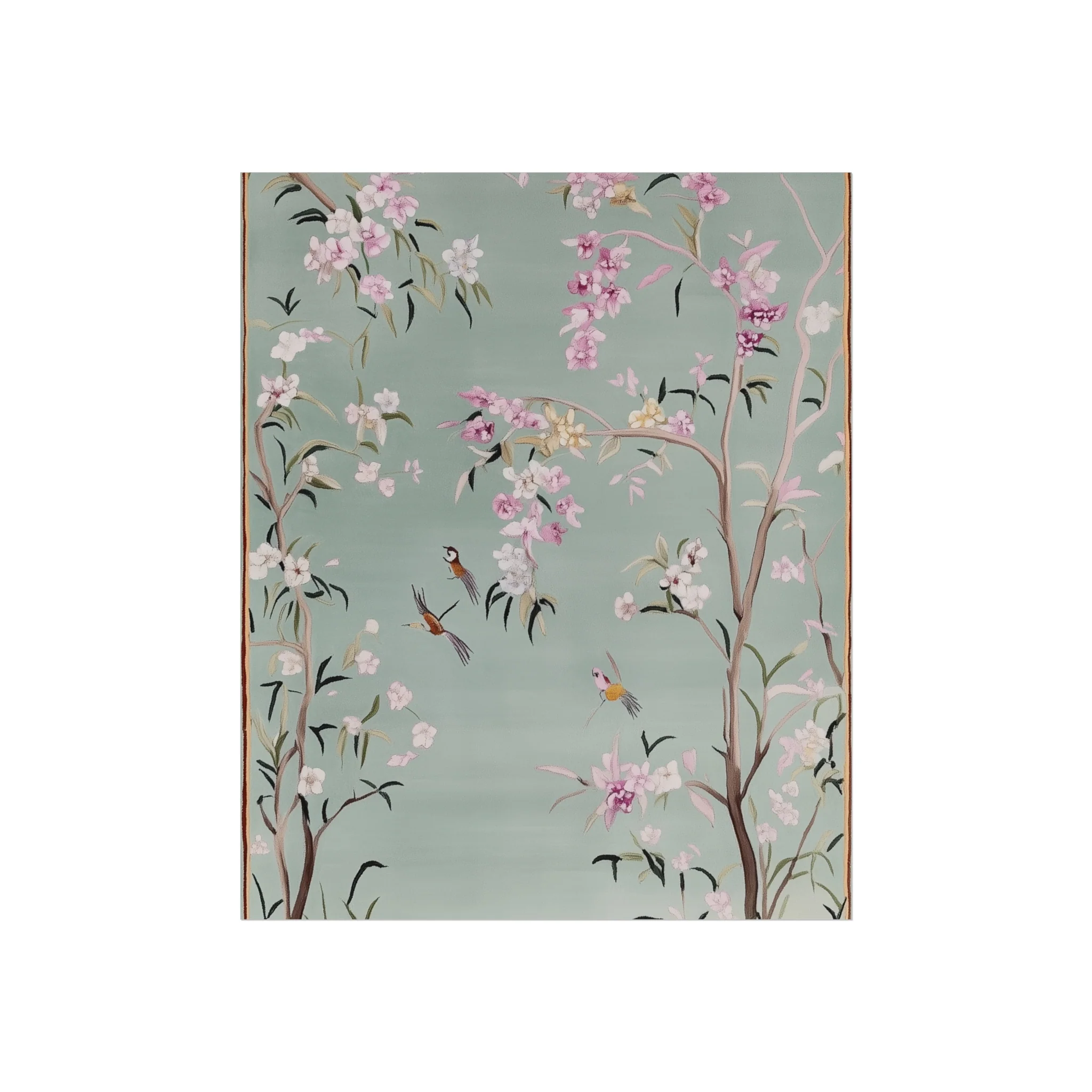 Gray Chinoiserie Birds and Cherry Blossom Fine Art Poster - Image 3
