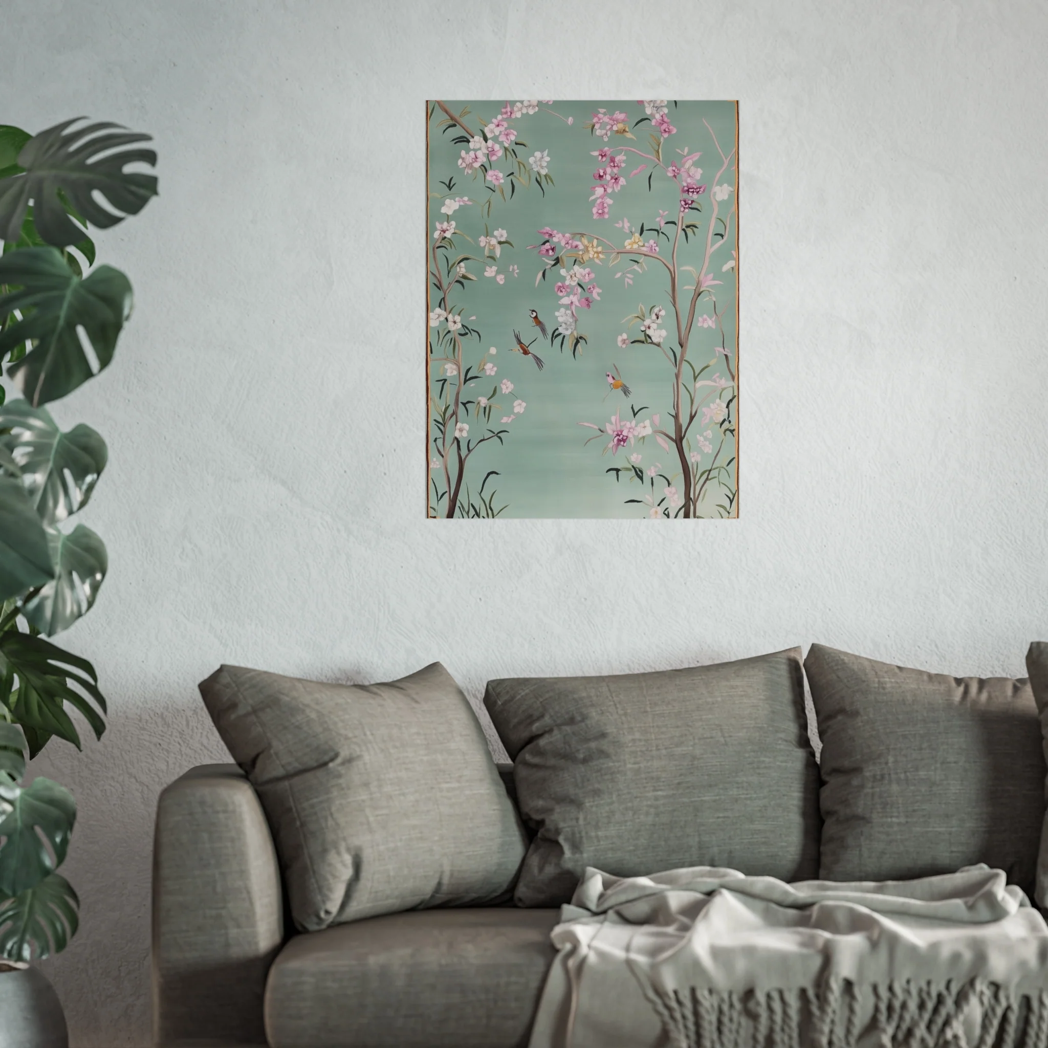Gray Chinoiserie Birds and Cherry Blossom Fine Art Poster - Image 41