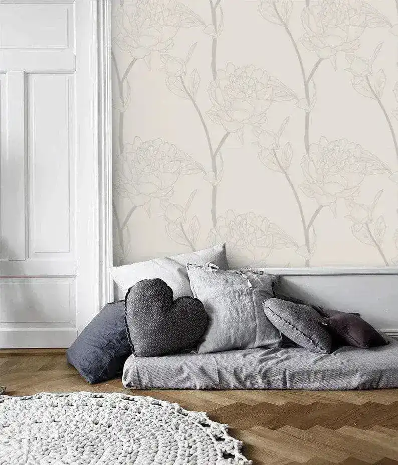 Gray Minimalist Delicate Flower Wallpaper - Image 3