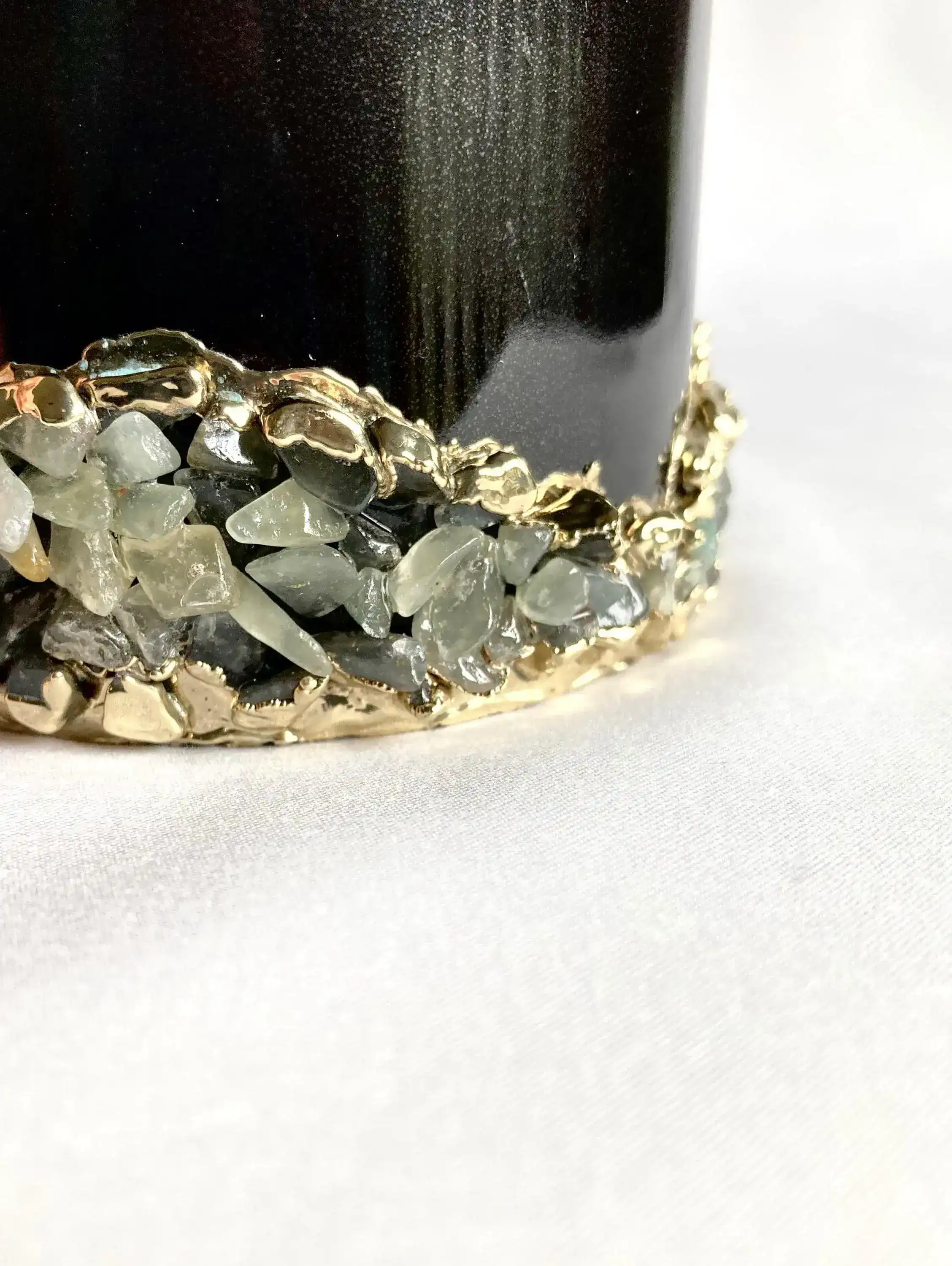 Green Agate Accented Black Mug with Gold Handle - Set of 2 - Image 2