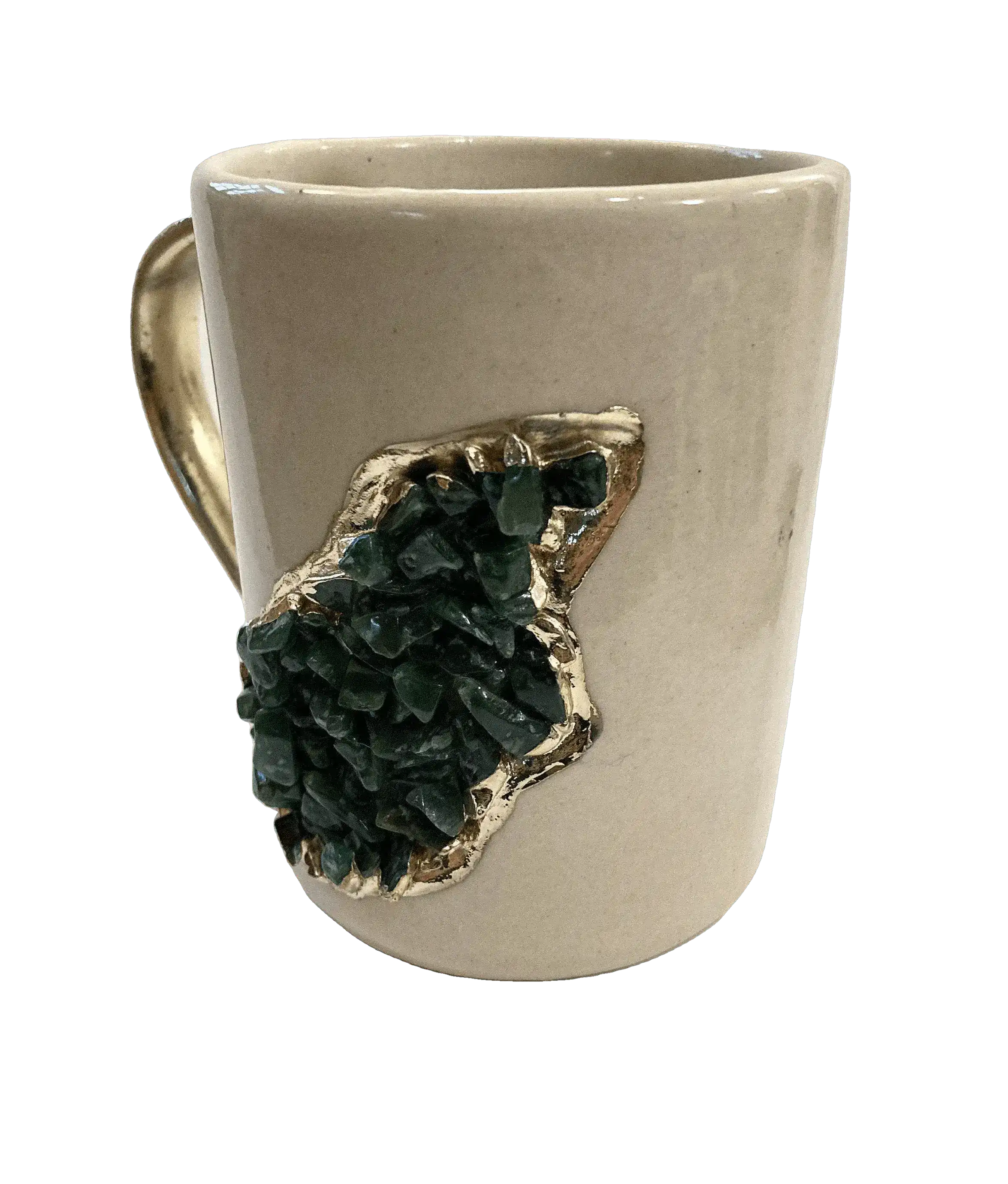 Green Agate Crystal Coffee Mug with Gold Handle - Set of 2 - Image 4