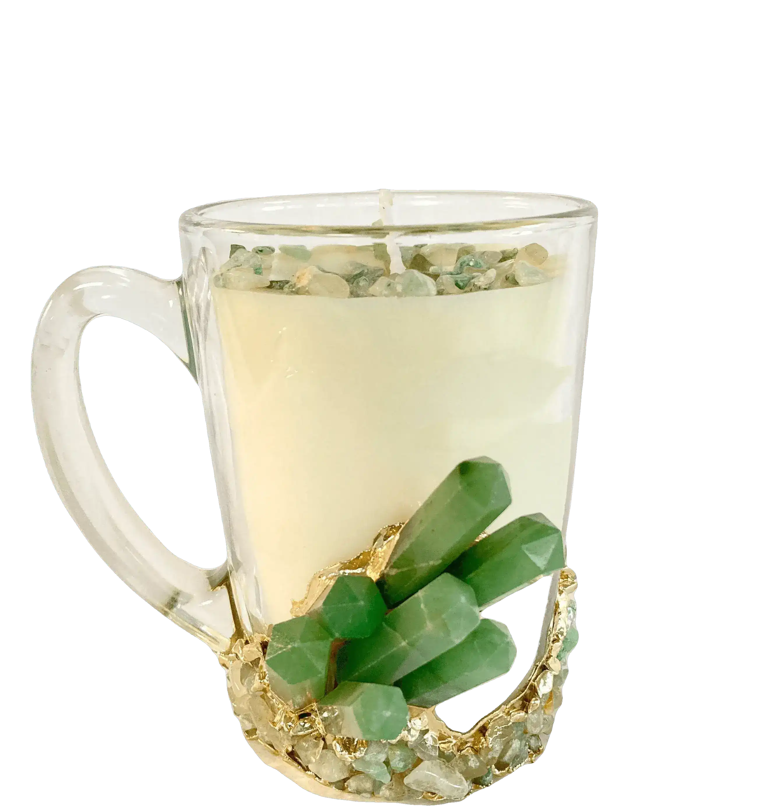 Green Agate Quartz Crystal Scented Soy Candles in Glass Mug - Set of 2 - Image 3