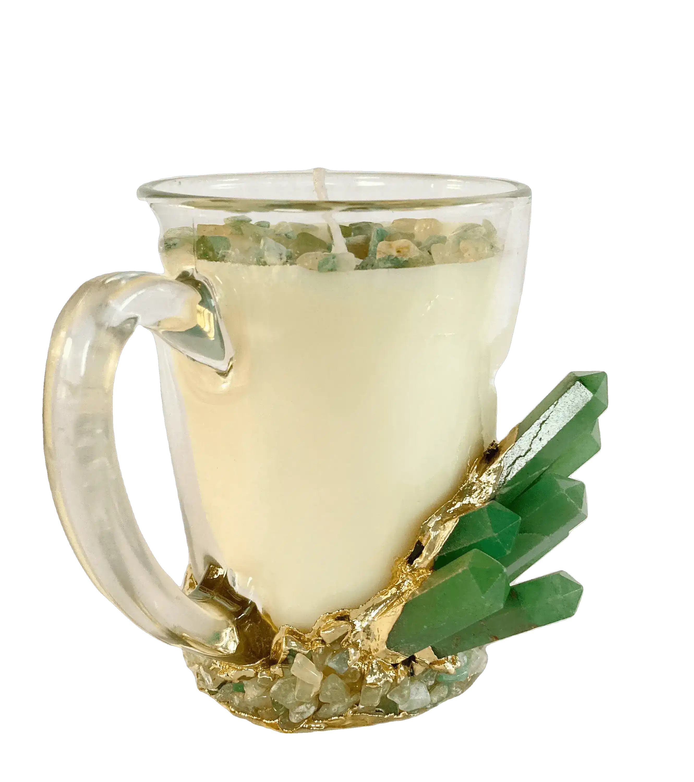 Green Agate Quartz Crystal Scented Soy Candles in Glass Mug - Set of 2 - Image 4