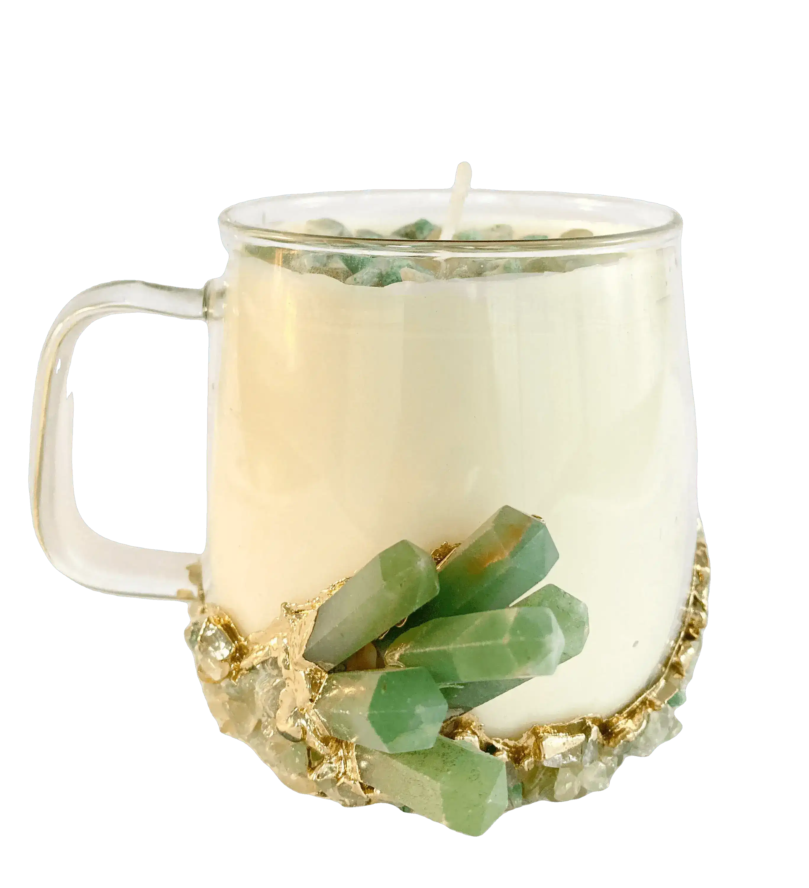 Green Agate Quartz Crystal Scented Soy Candles in Glass Mug - Set of 2