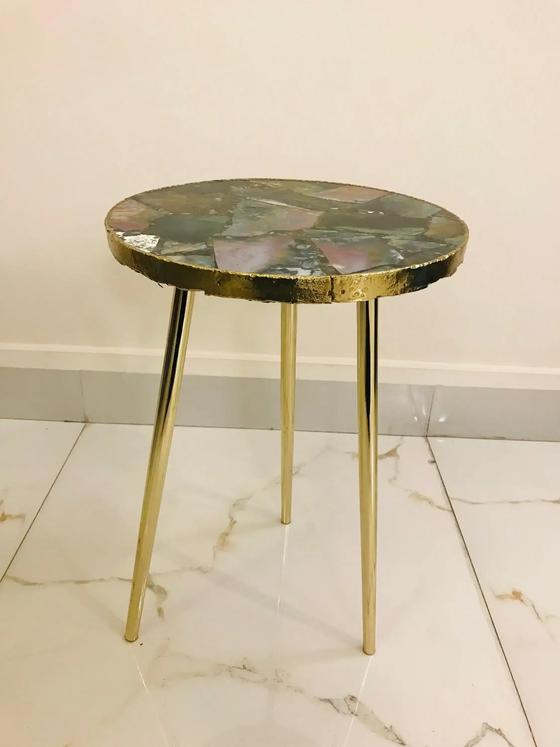 Green Agate Round Edge Accent Table - Image 9