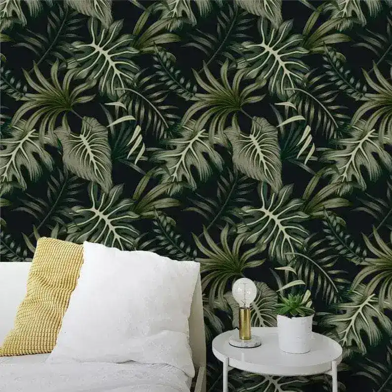 Green and Black Rainforest Ferns Wallpaper - Image 4