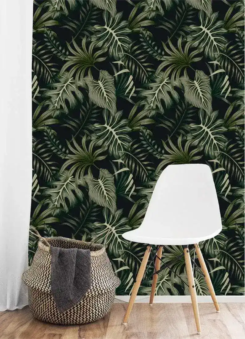 Green and Black Rainforest Ferns Wallpaper - Image 5