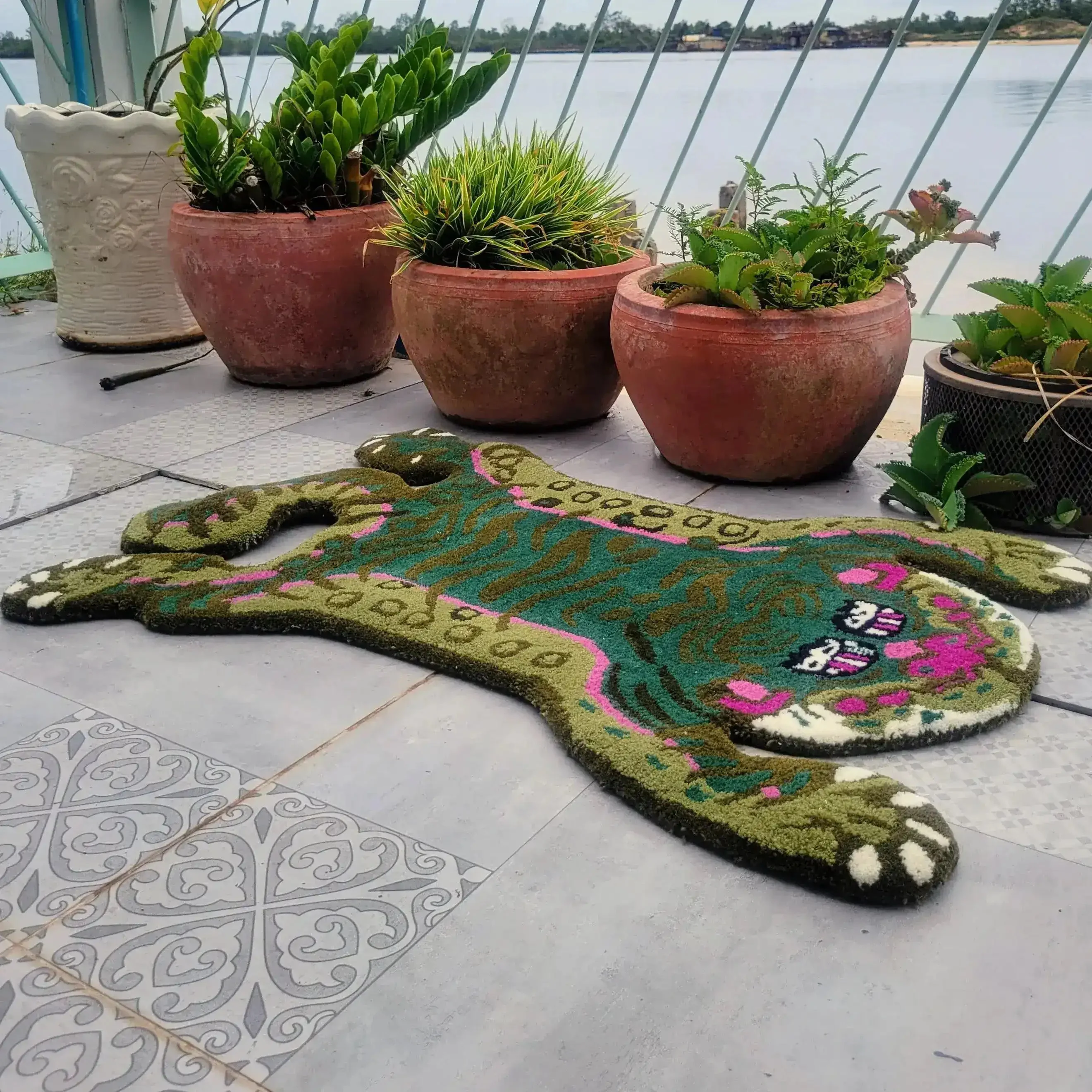 Green Asian Tiger Wool Rug - Image 11