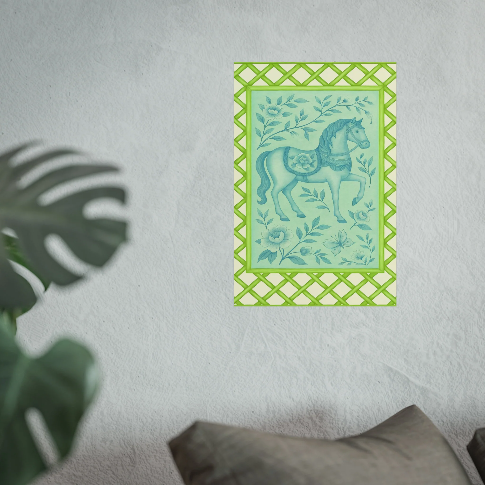 Green Bamboo Frame Chinoiserie Horse Fine Art Poster - Image 29