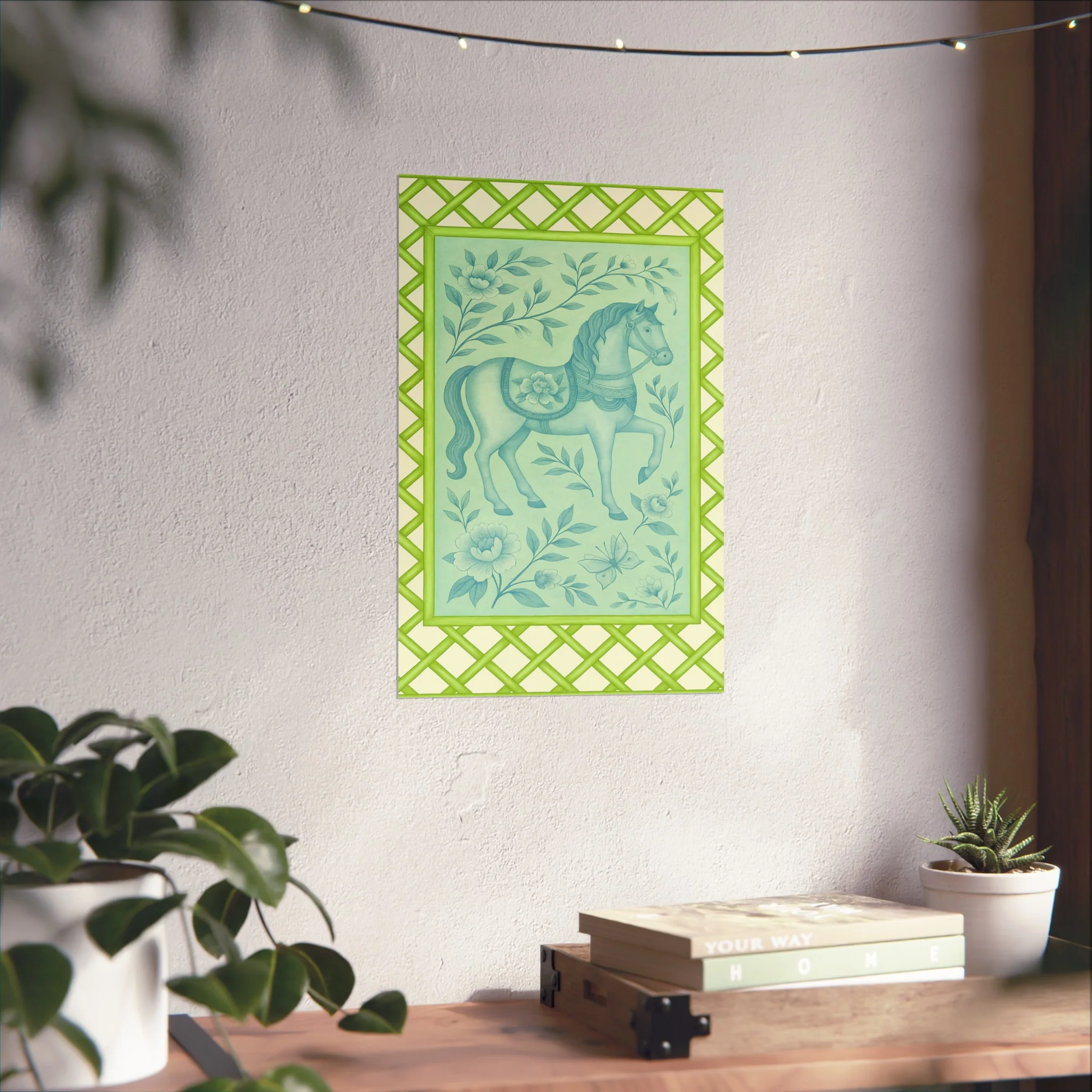 Green Bamboo Frame Chinoiserie Horse Fine Art Poster - Image 30