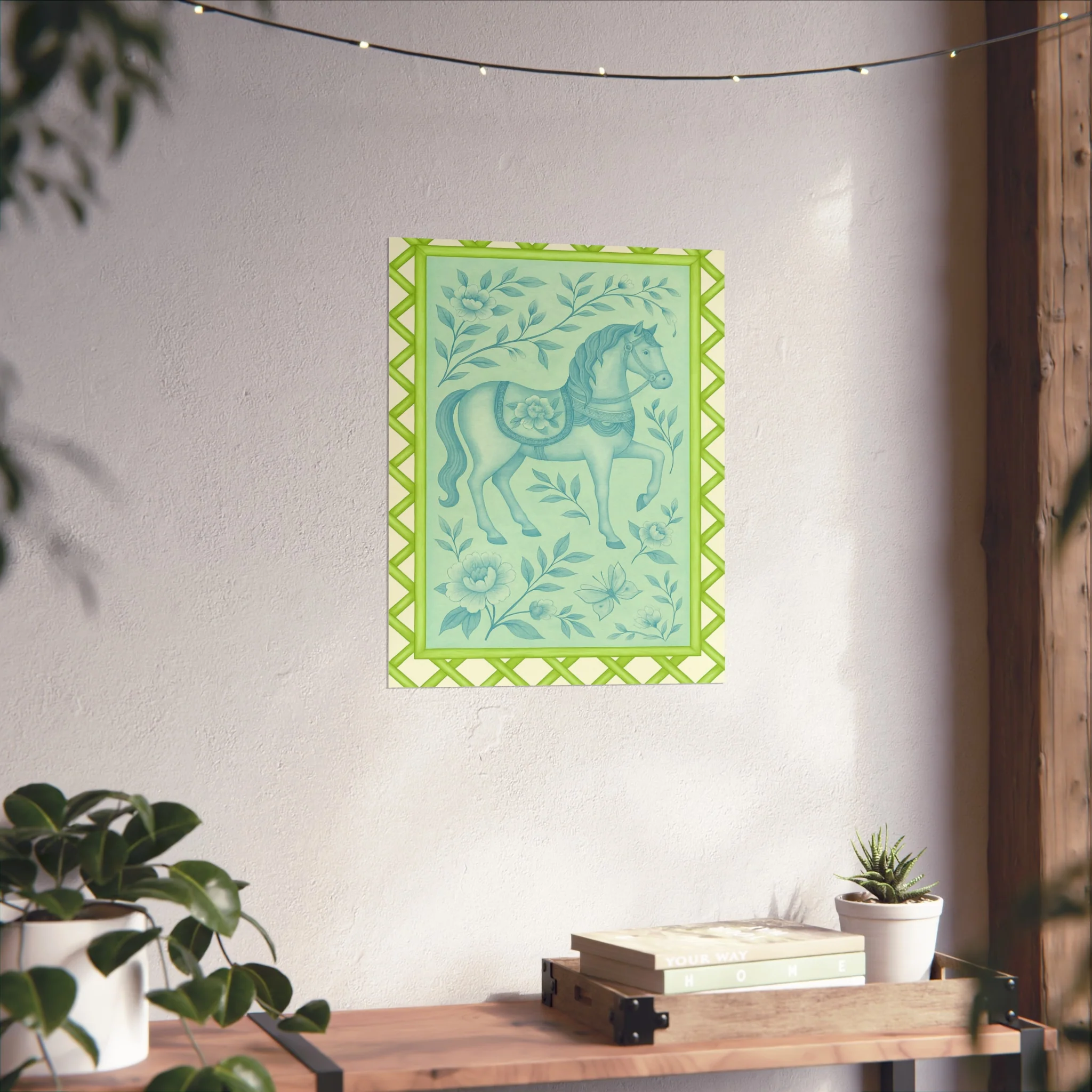 Green Bamboo Frame Chinoiserie Horse Fine Art Poster - Image 32