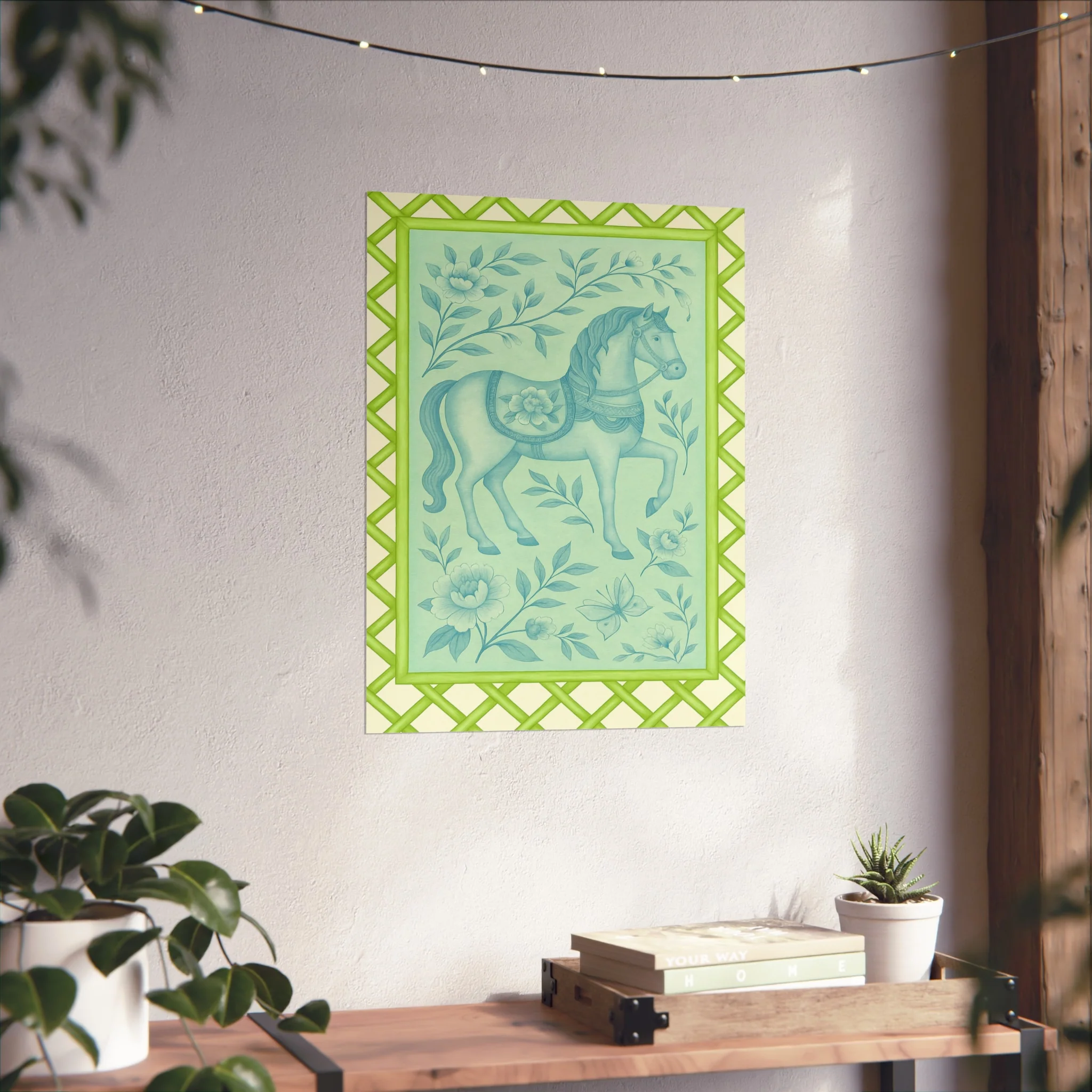 Green Bamboo Frame Chinoiserie Horse Fine Art Poster - Image 36