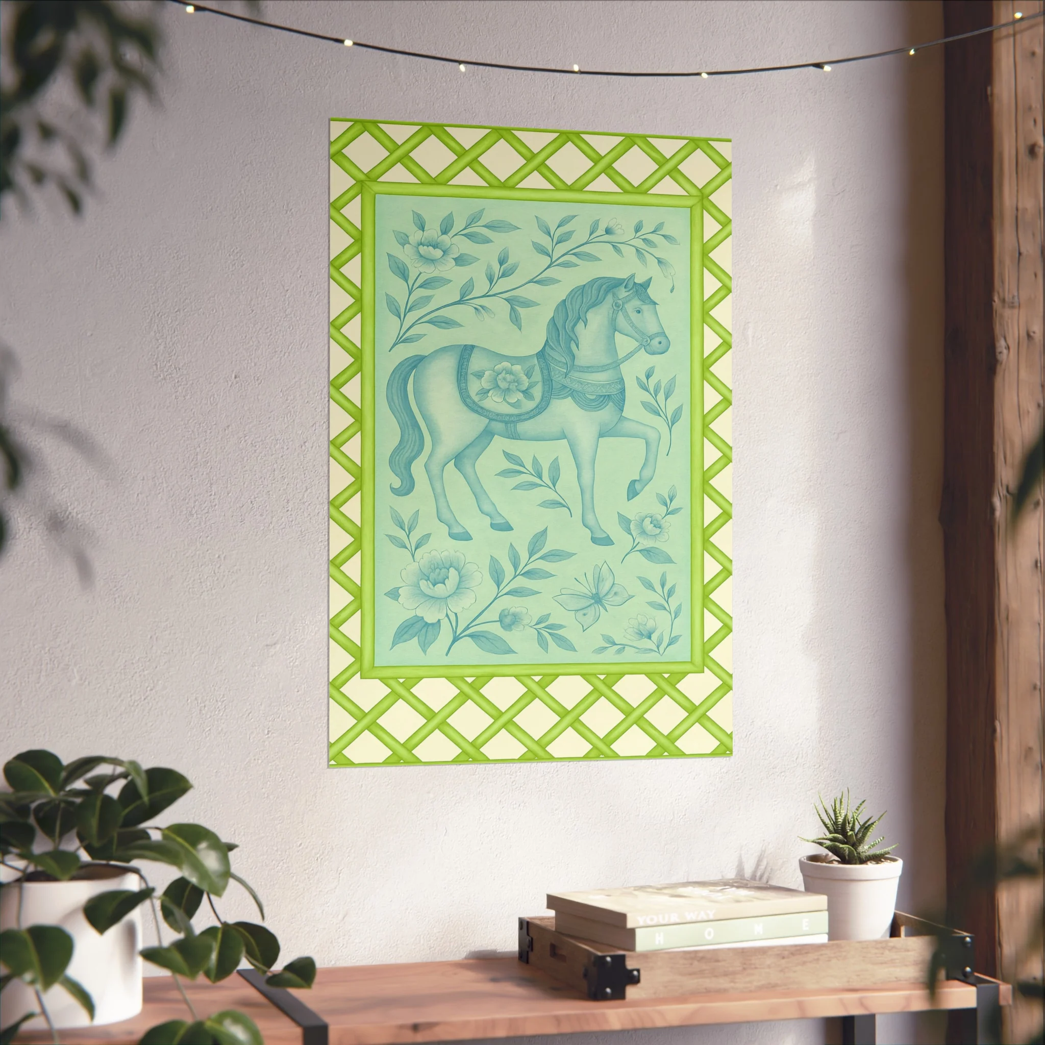 Green Bamboo Frame Chinoiserie Horse Fine Art Poster - Image 38