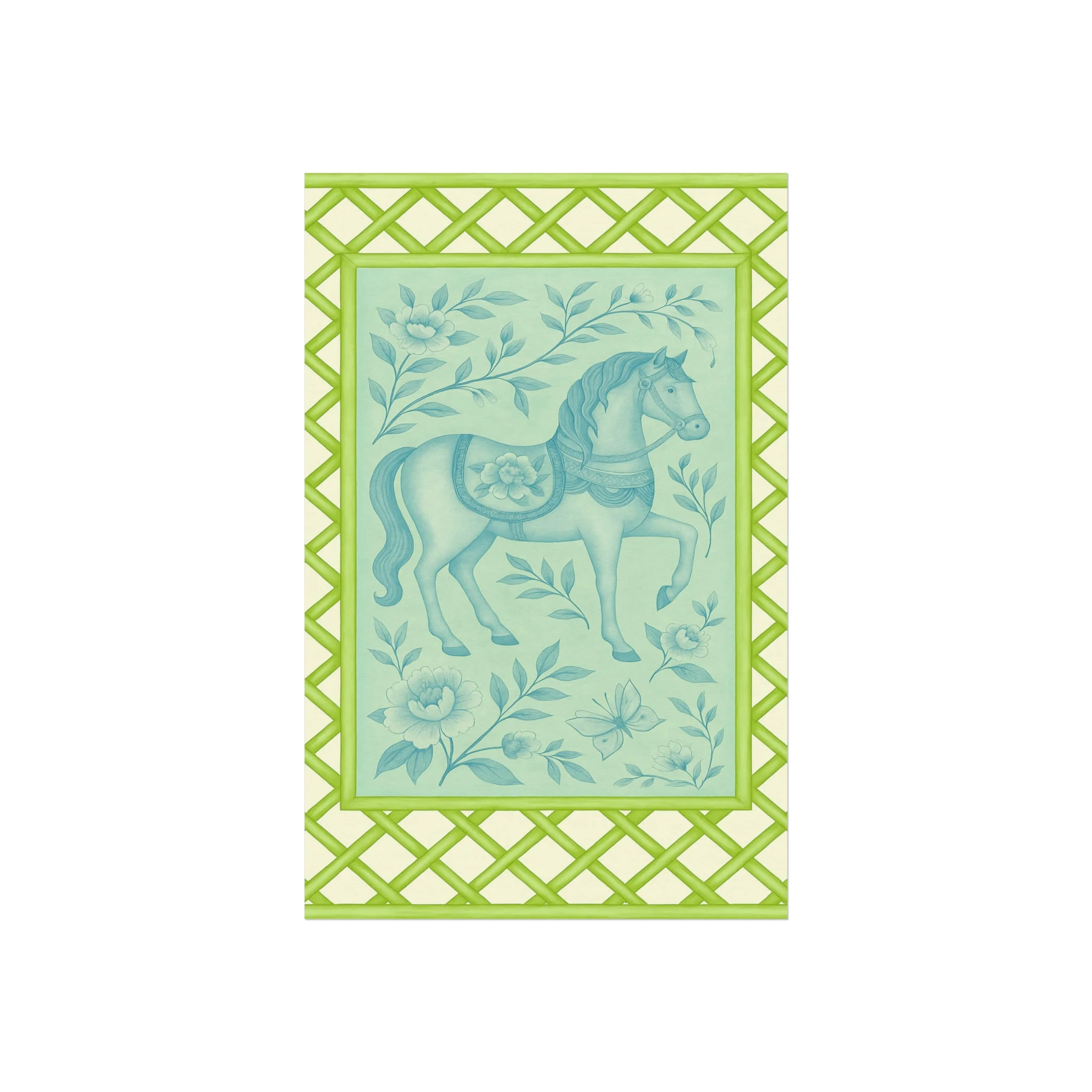 Green Bamboo Frame Chinoiserie Horse Fine Art Poster - Image 5