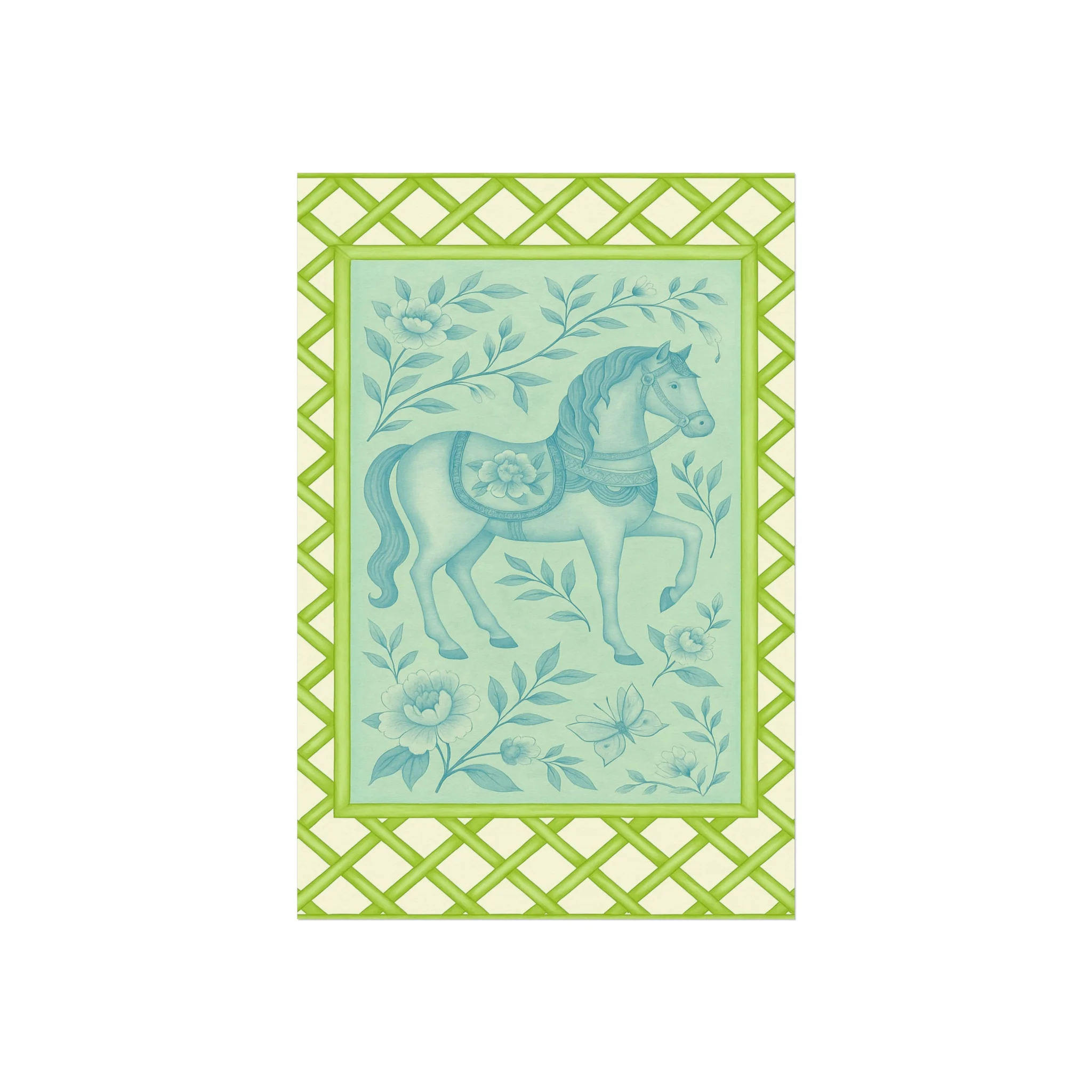 Green Bamboo Frame Chinoiserie Horse Fine Art Poster - Image 7