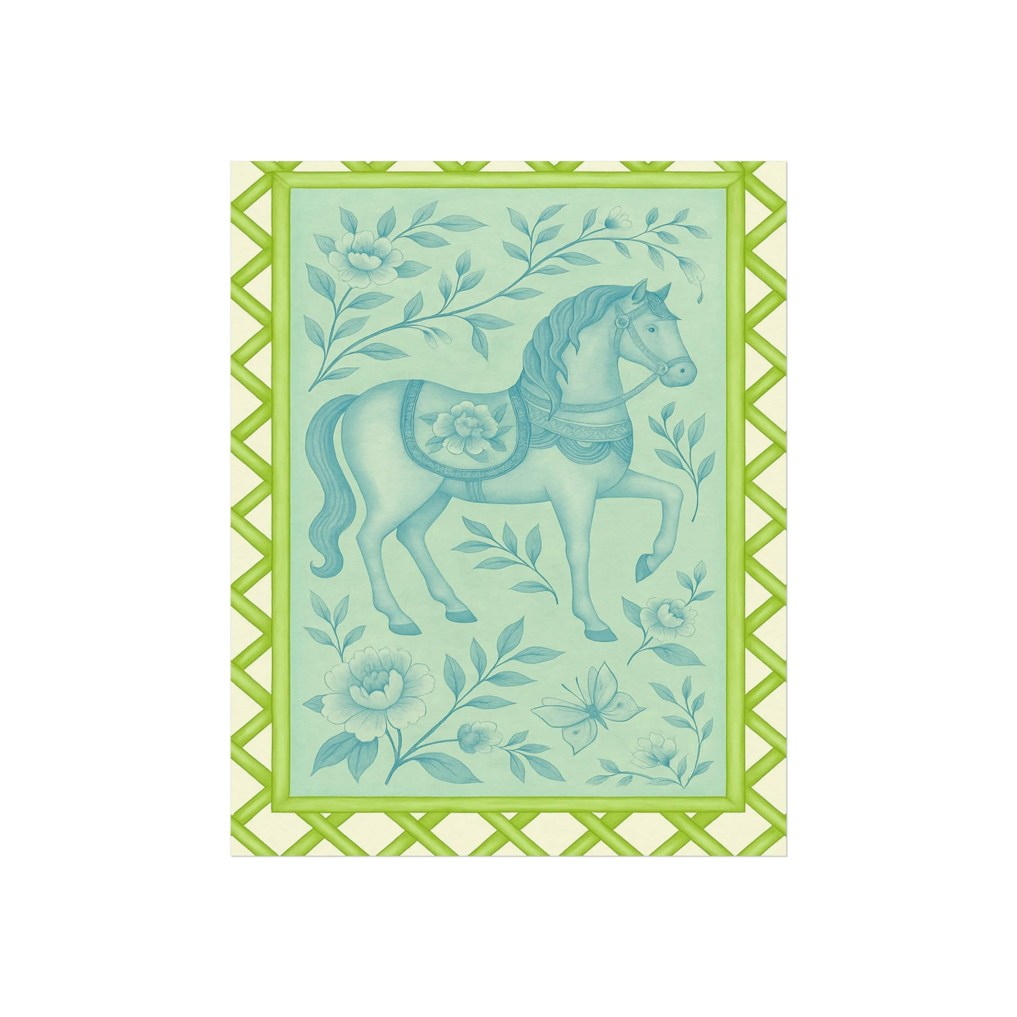 Green Bamboo Frame Chinoiserie Horse Fine Art Poster - Image 8