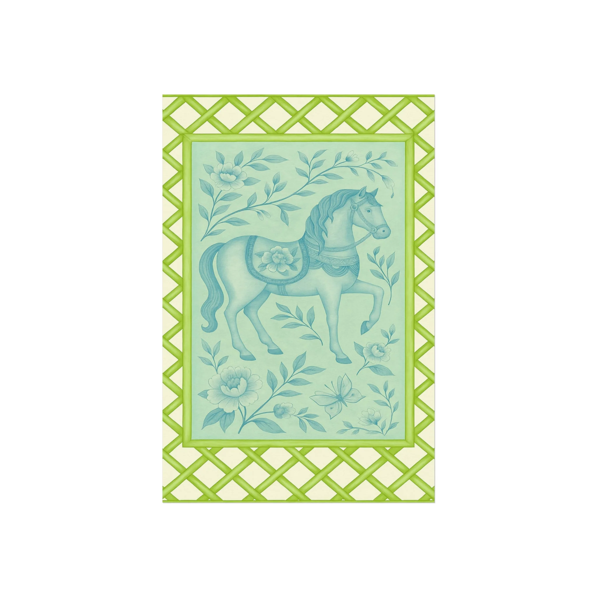 Green Bamboo Frame Chinoiserie Horse Fine Art Poster - Image 9