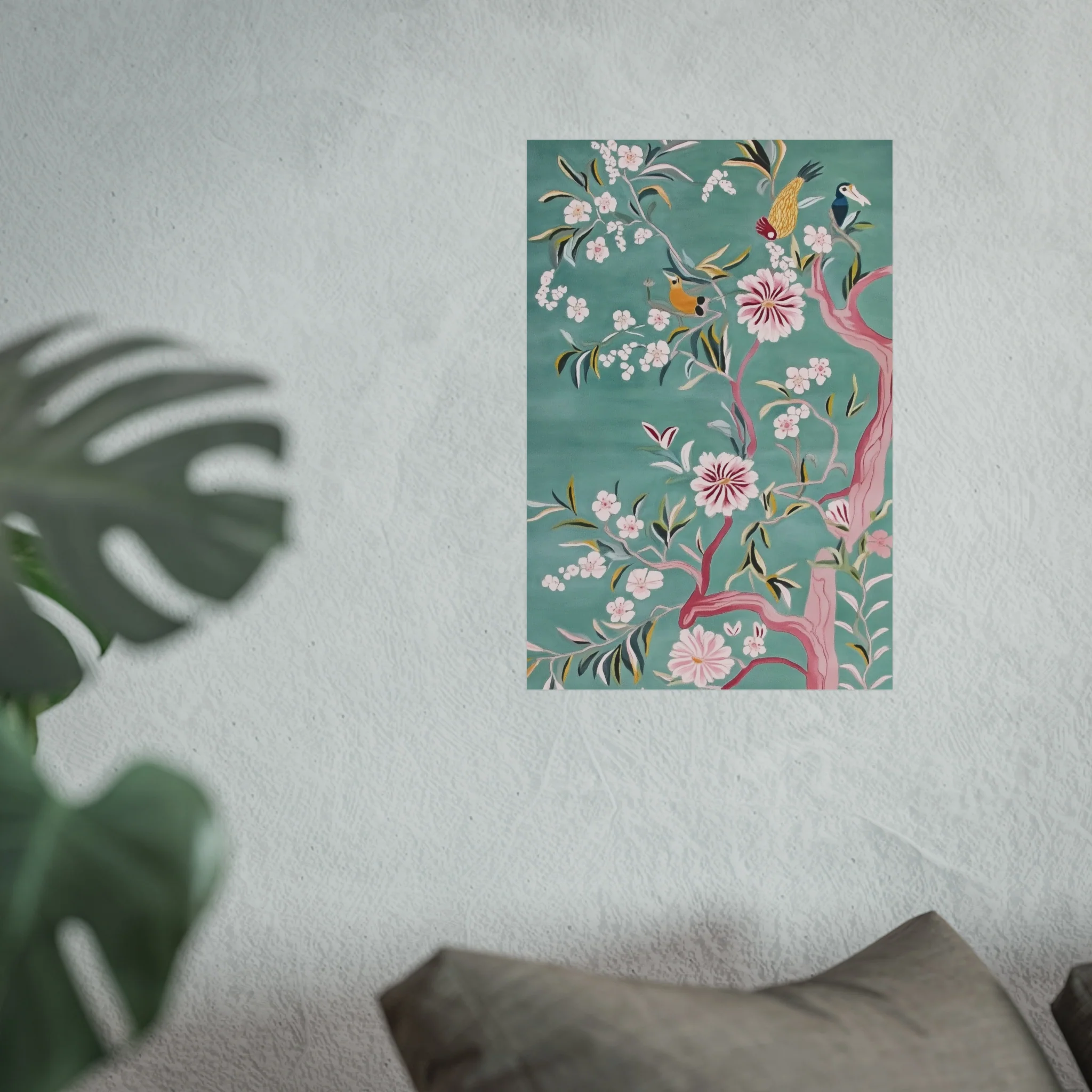 Green Chinoiserie Birds and Cherry Blossom Fine Art Poster - Image 29