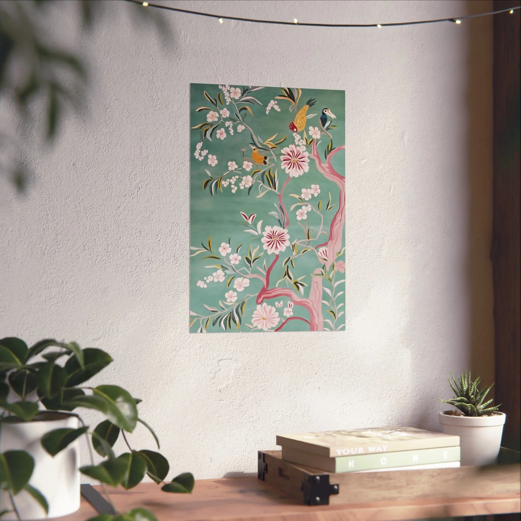 Green Chinoiserie Birds and Cherry Blossom Fine Art Poster - Image 30