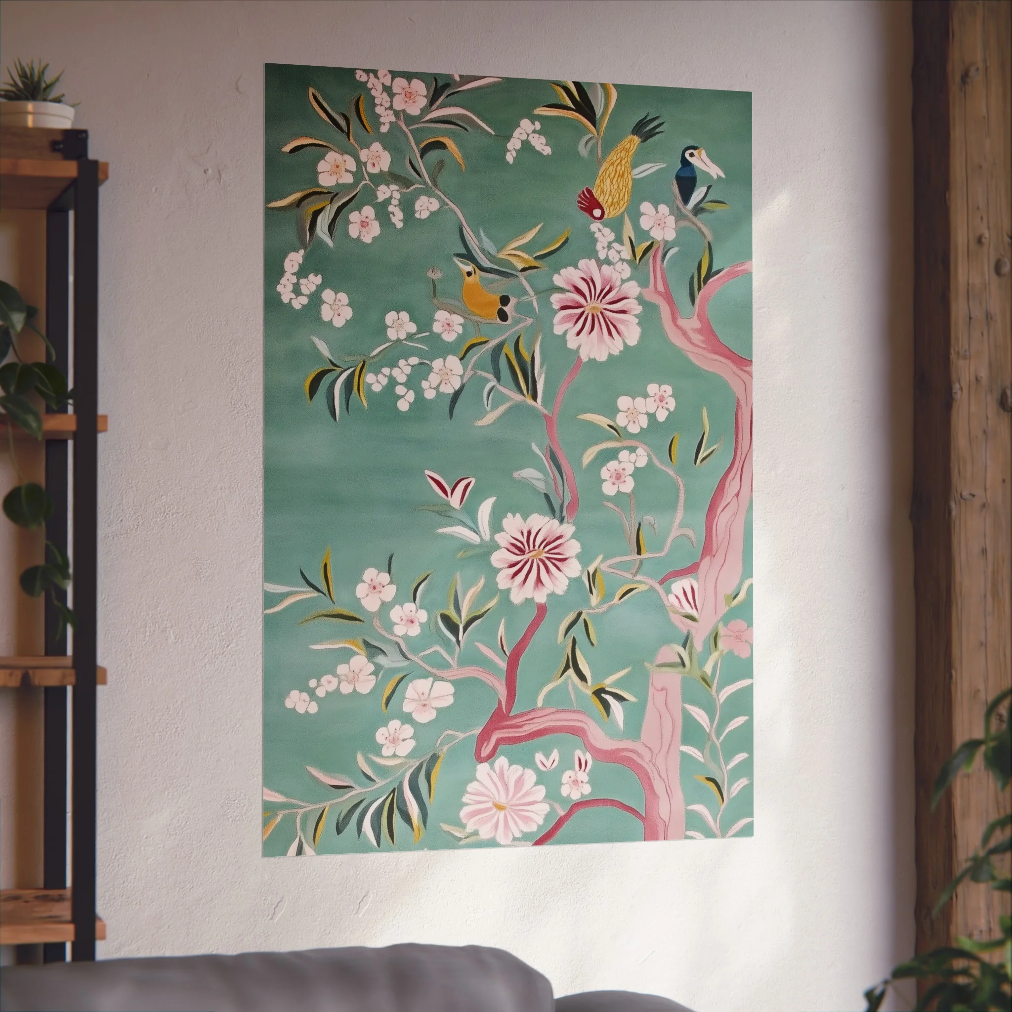 Green Chinoiserie Birds and Cherry Blossom Fine Art Poster - Image 48