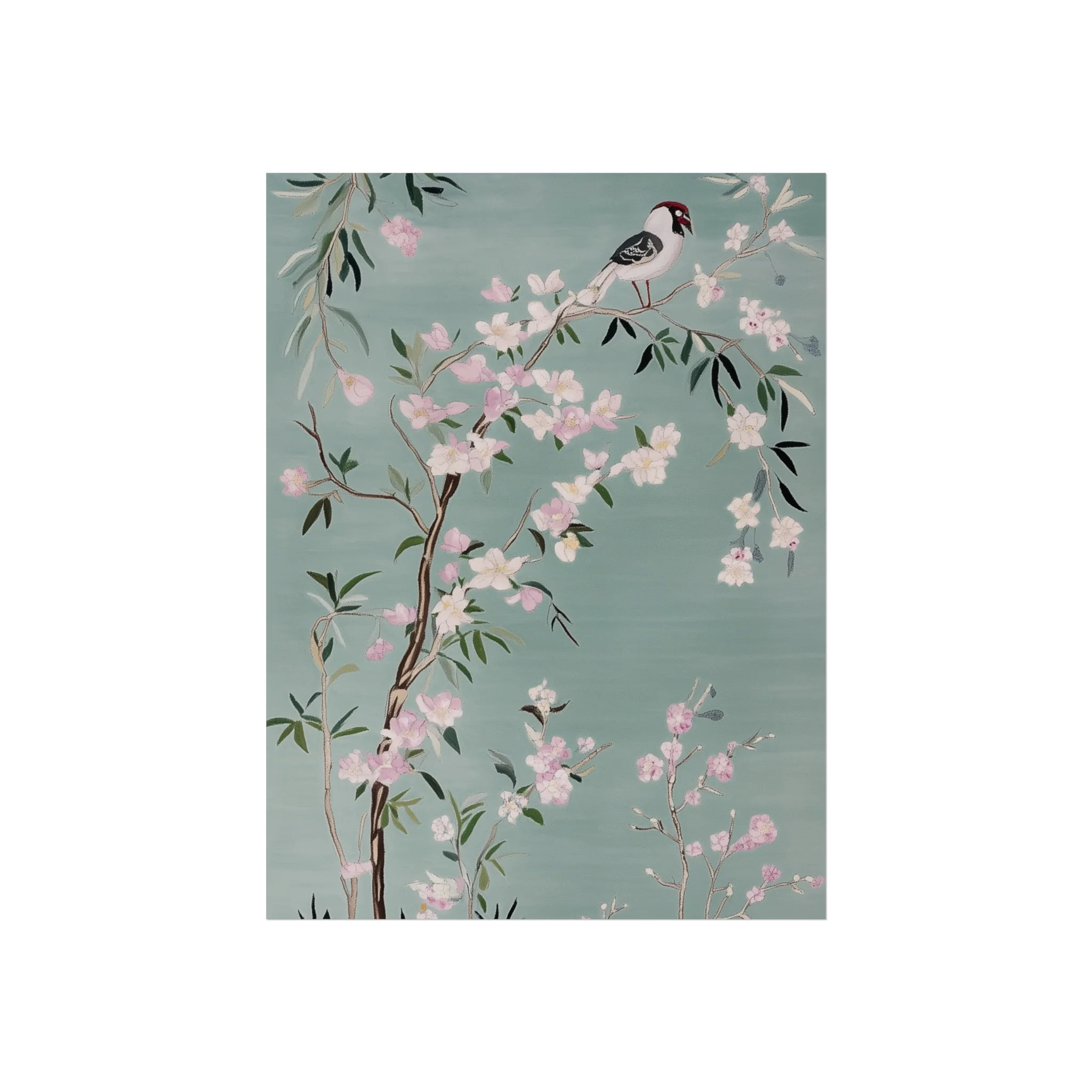 Green Chinoiserie Birds and Pink Cherry Blossom Fine Art Poster - Image 10