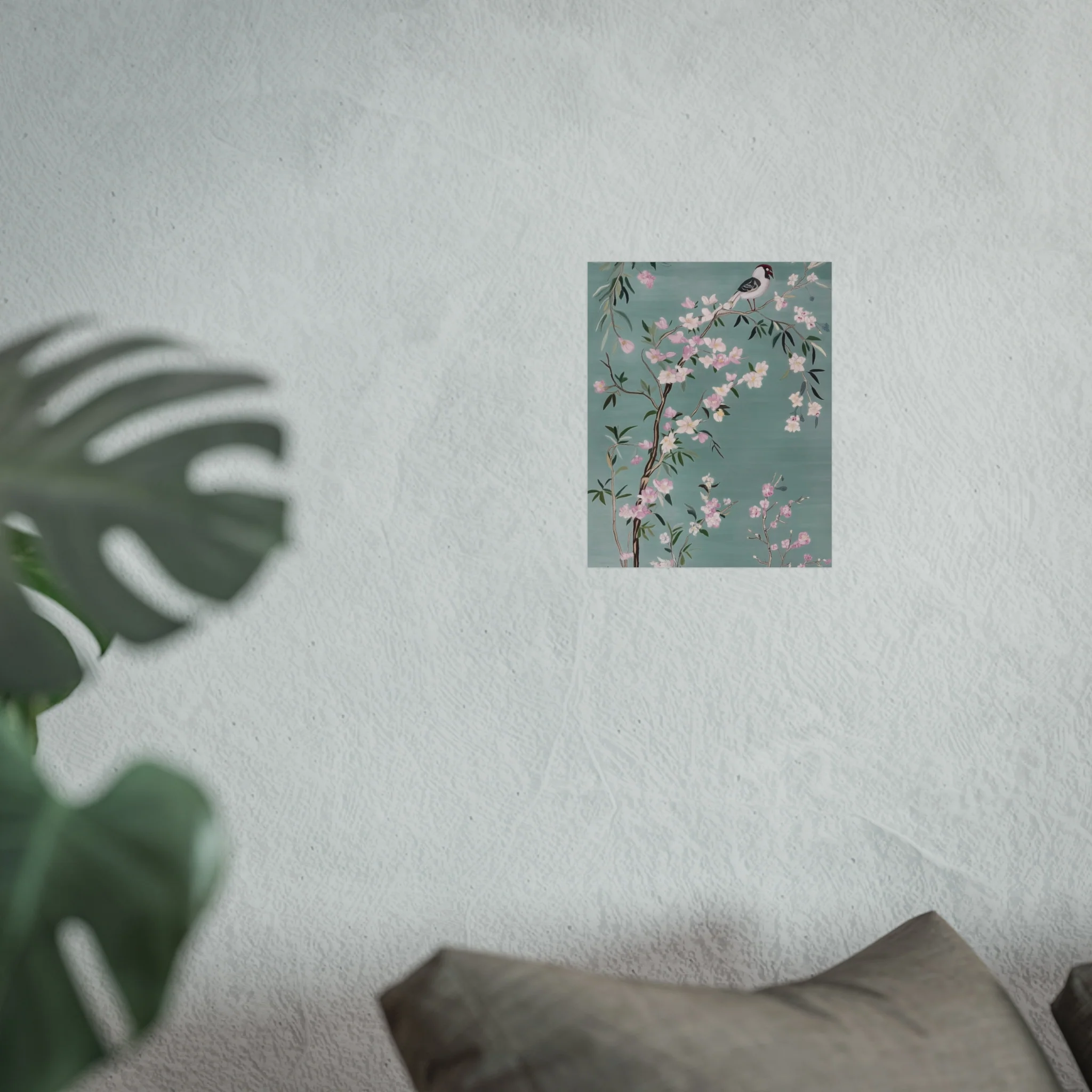 Green Chinoiserie Birds and Pink Cherry Blossom Fine Art Poster - Image 17