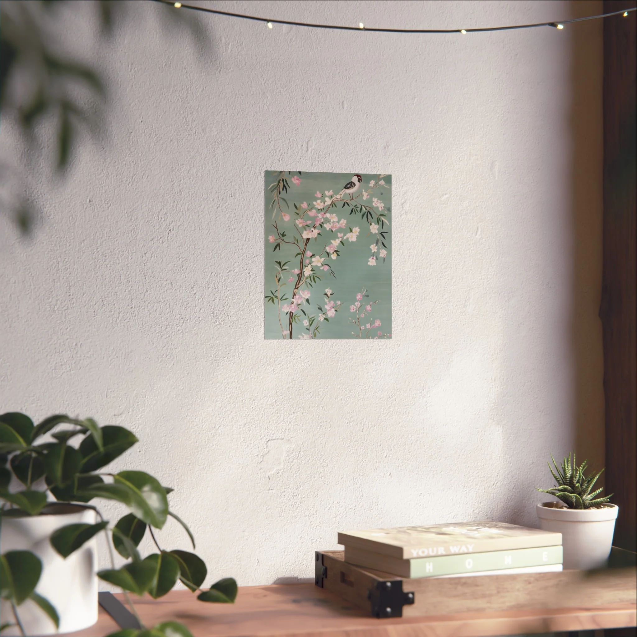Green Chinoiserie Birds and Pink Cherry Blossom Fine Art Poster - Image 18