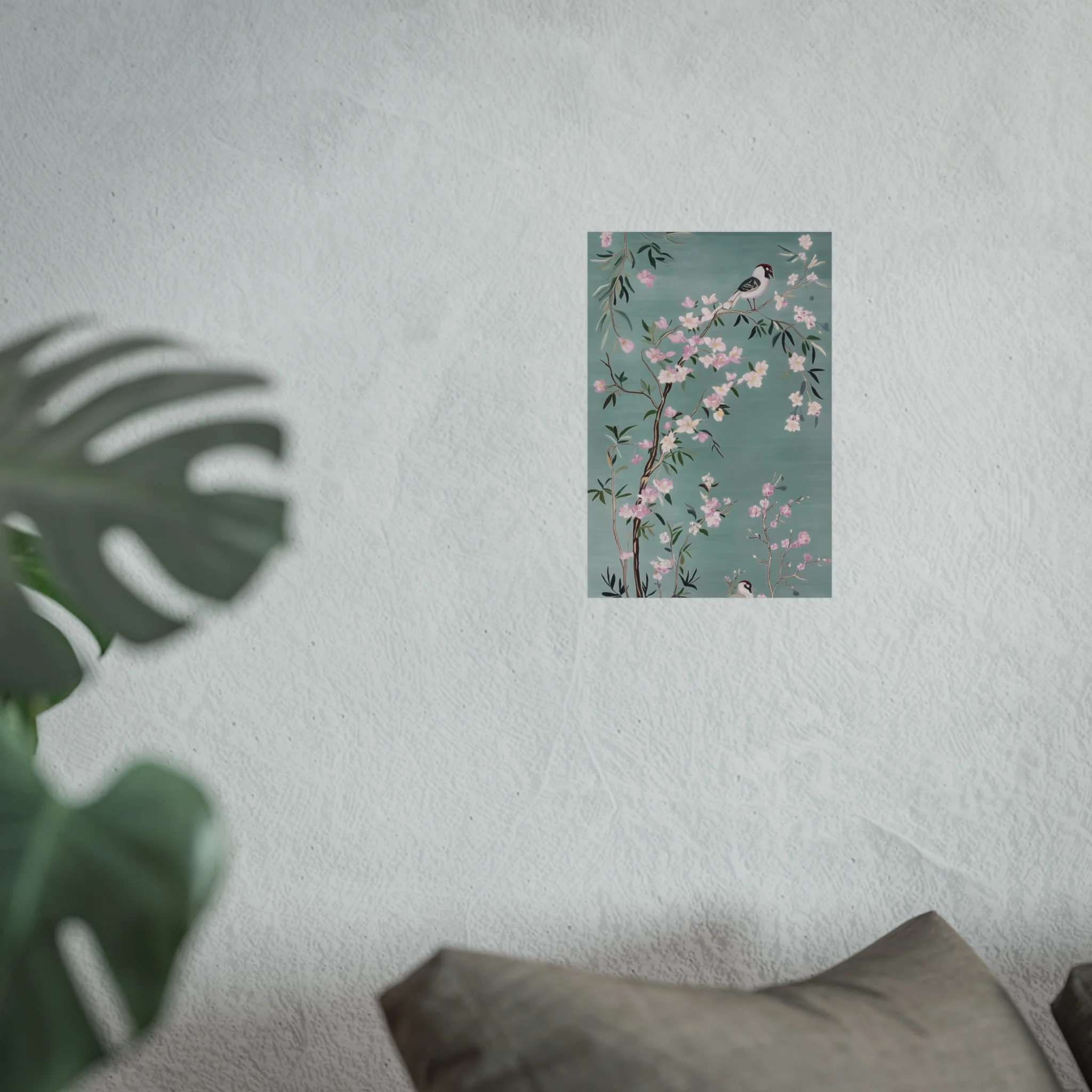 Green Chinoiserie Birds and Pink Cherry Blossom Fine Art Poster - Image 19