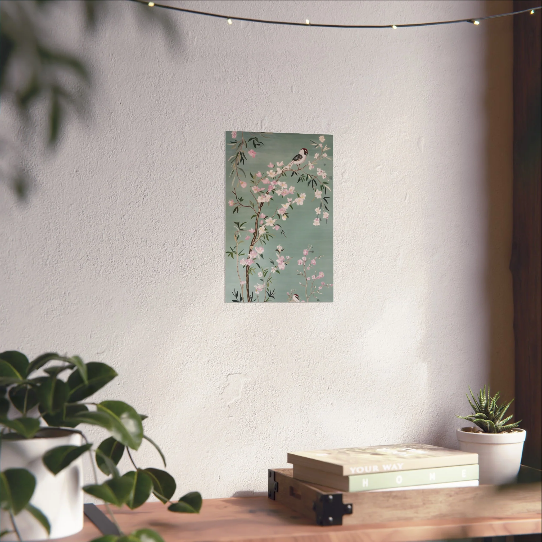 Green Chinoiserie Birds and Pink Cherry Blossom Fine Art Poster - Image 20