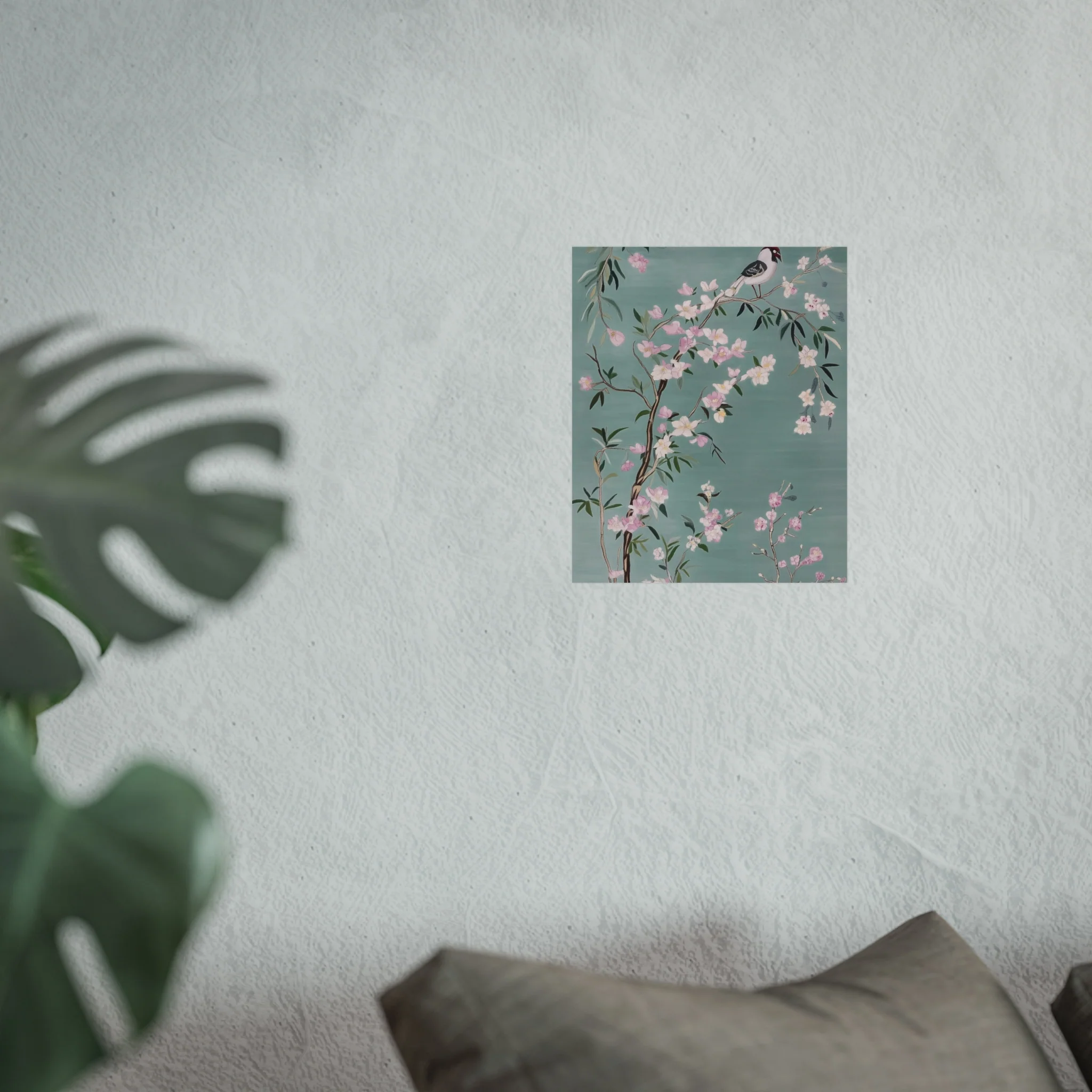 Green Chinoiserie Birds and Pink Cherry Blossom Fine Art Poster - Image 21
