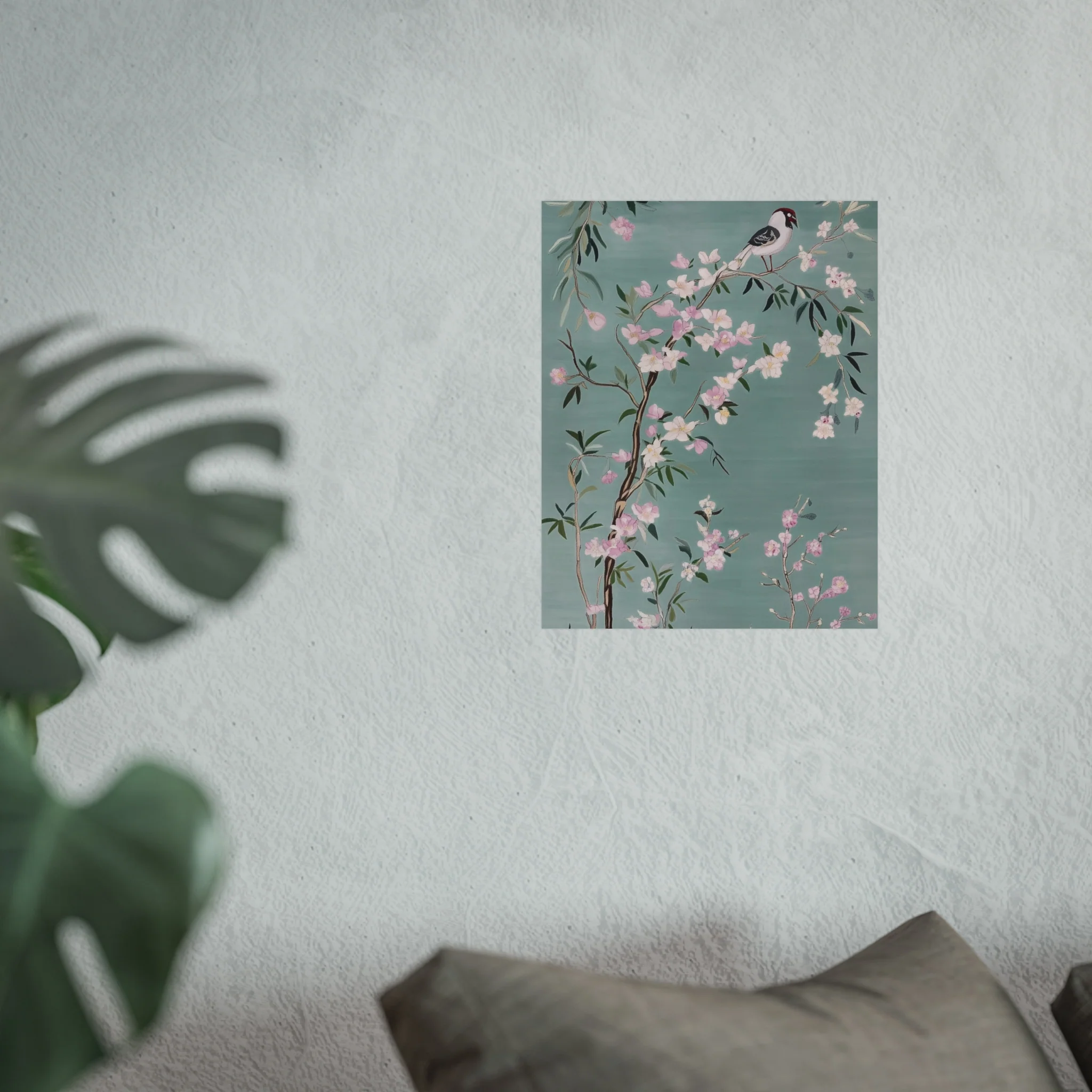Green Chinoiserie Birds and Pink Cherry Blossom Fine Art Poster - Image 23