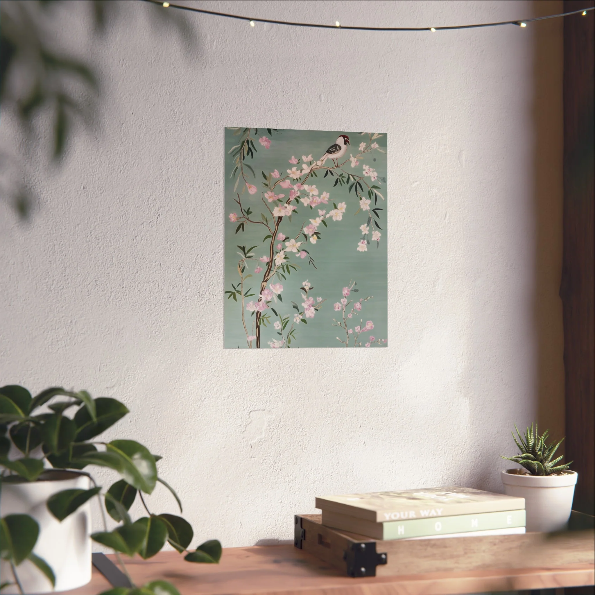 Green Chinoiserie Birds and Pink Cherry Blossom Fine Art Poster - Image 24