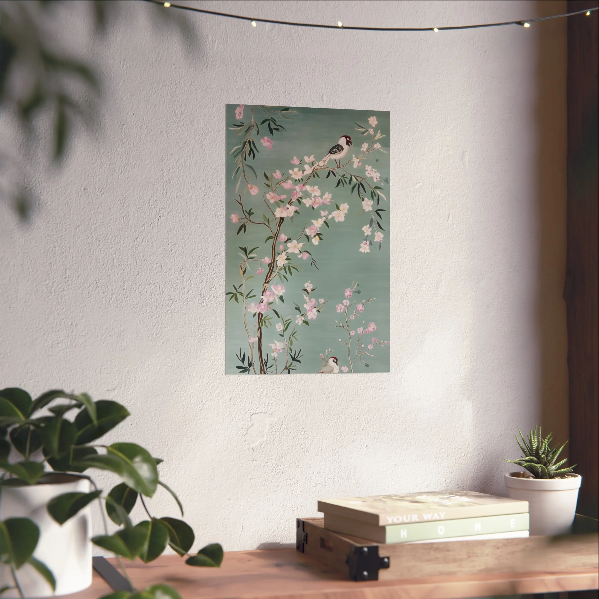 Green Chinoiserie Birds and Pink Cherry Blossom Fine Art Poster - Image 26